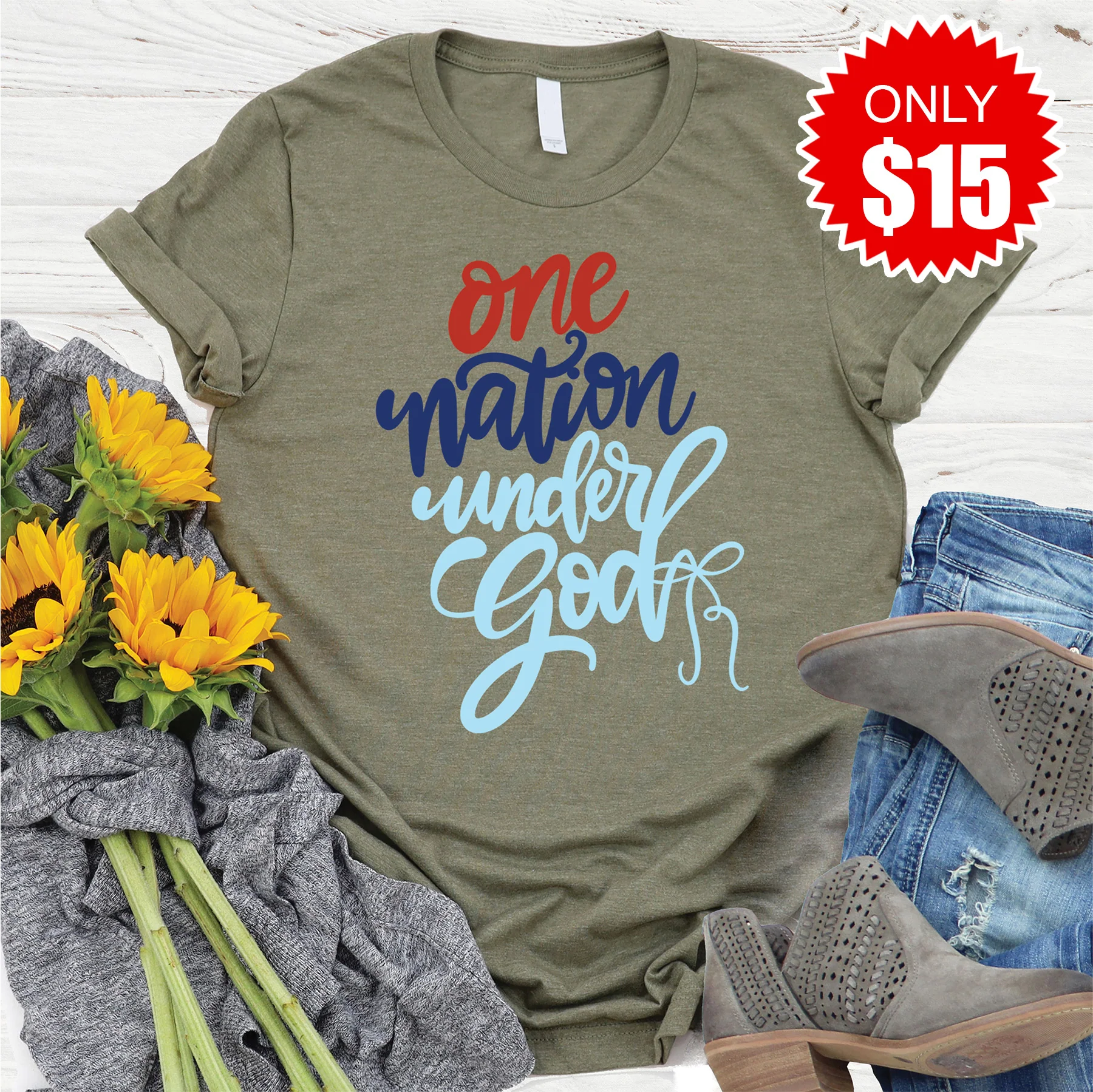 One Nation Tee - Heather Olive - 15