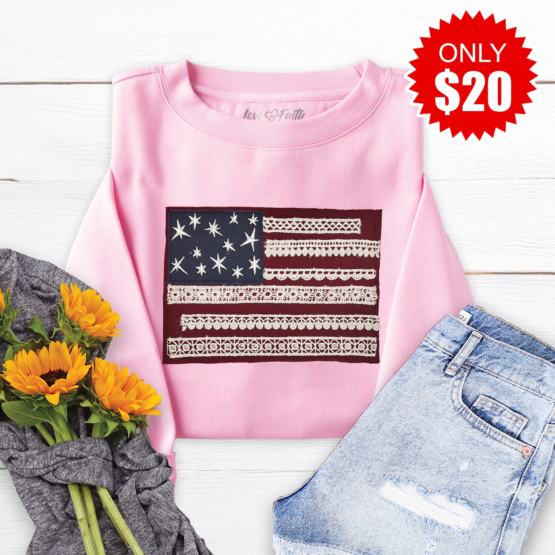 Embellished Patchwork Flag Crewneck Sweatshirt - 20