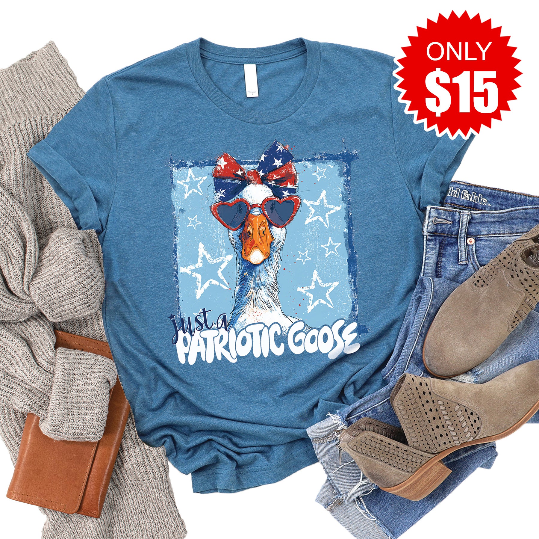 Patriotic Goose Tee - Heather Deep Teal - 15