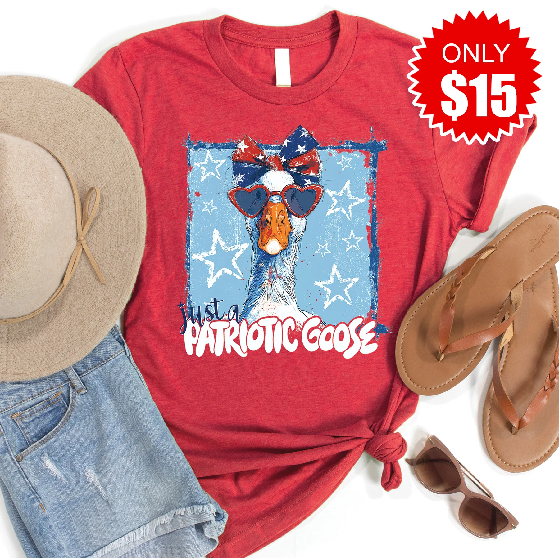 Patriotic Goose Tee - Heather Scarlet - 15