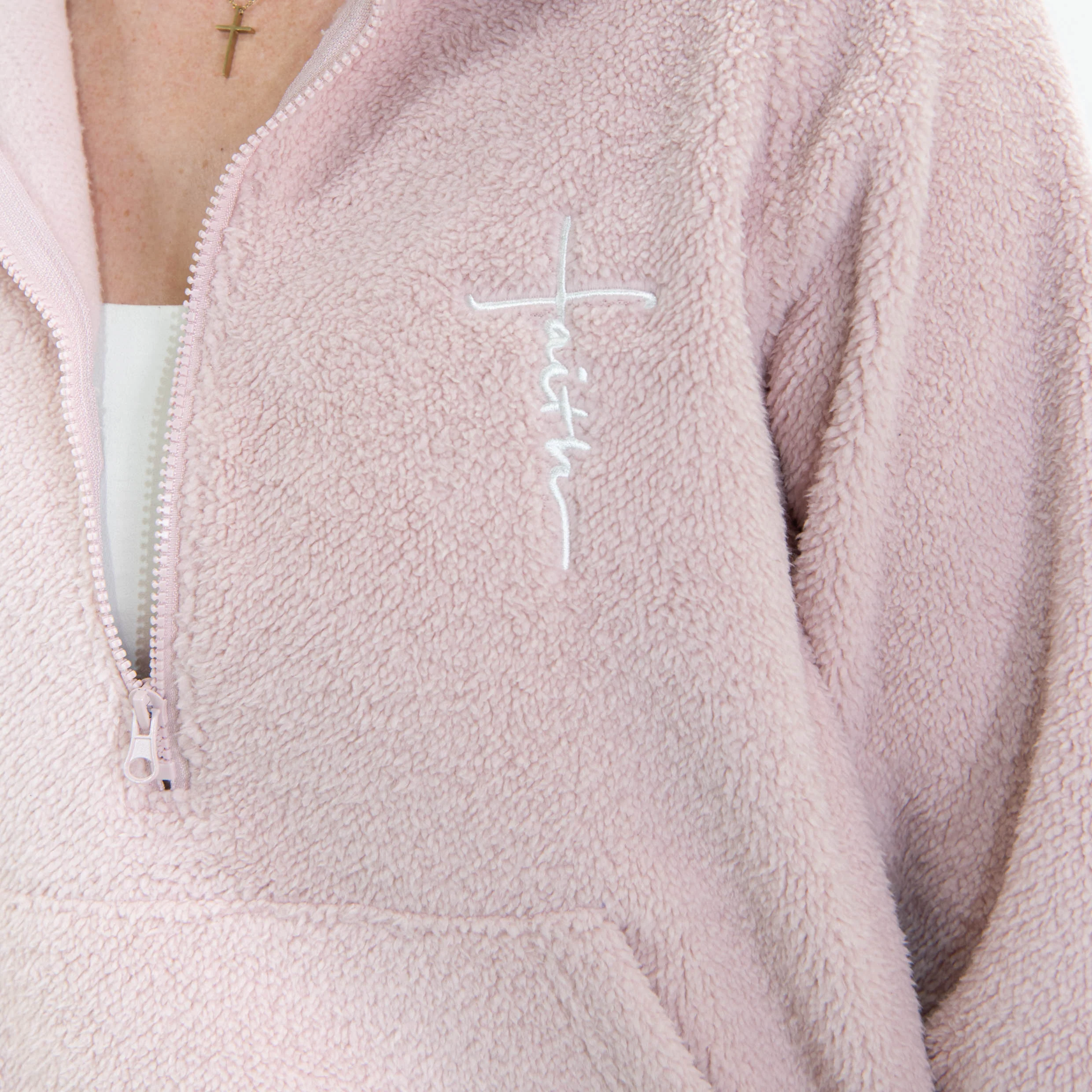 Pink Faith Cross Cozy Sherpa Fleece Half Zip Pullover & Sweatpants Bundle - Image 3