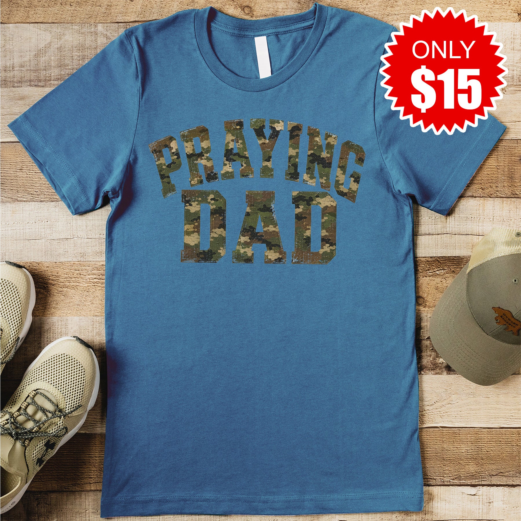 Praying Dad Tee - Heather Deep Teal - 15