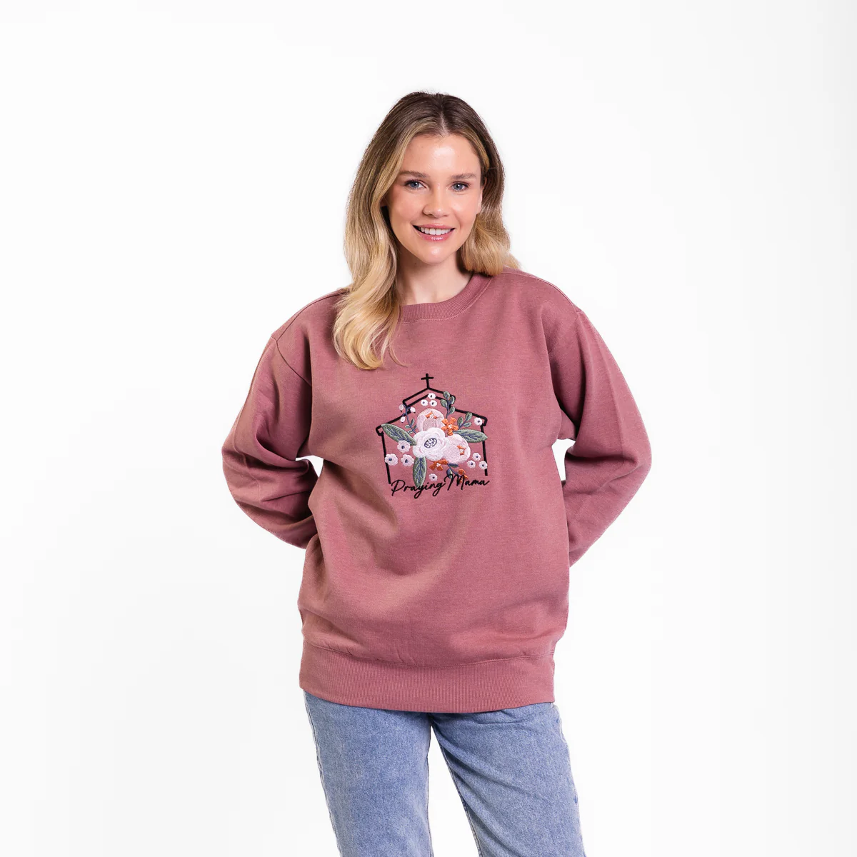 Praying Mama Embroidered Crewneck Sweatshirt - 20 - Image 2