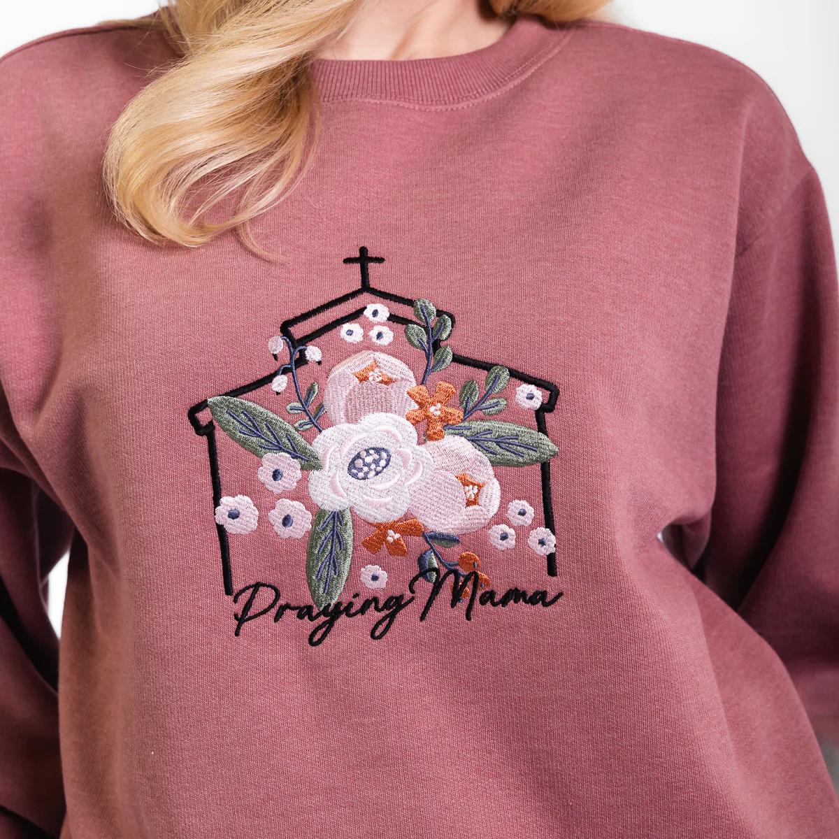 Praying Mama Embroidered Crewneck Sweatshirt - 20 - Image 3