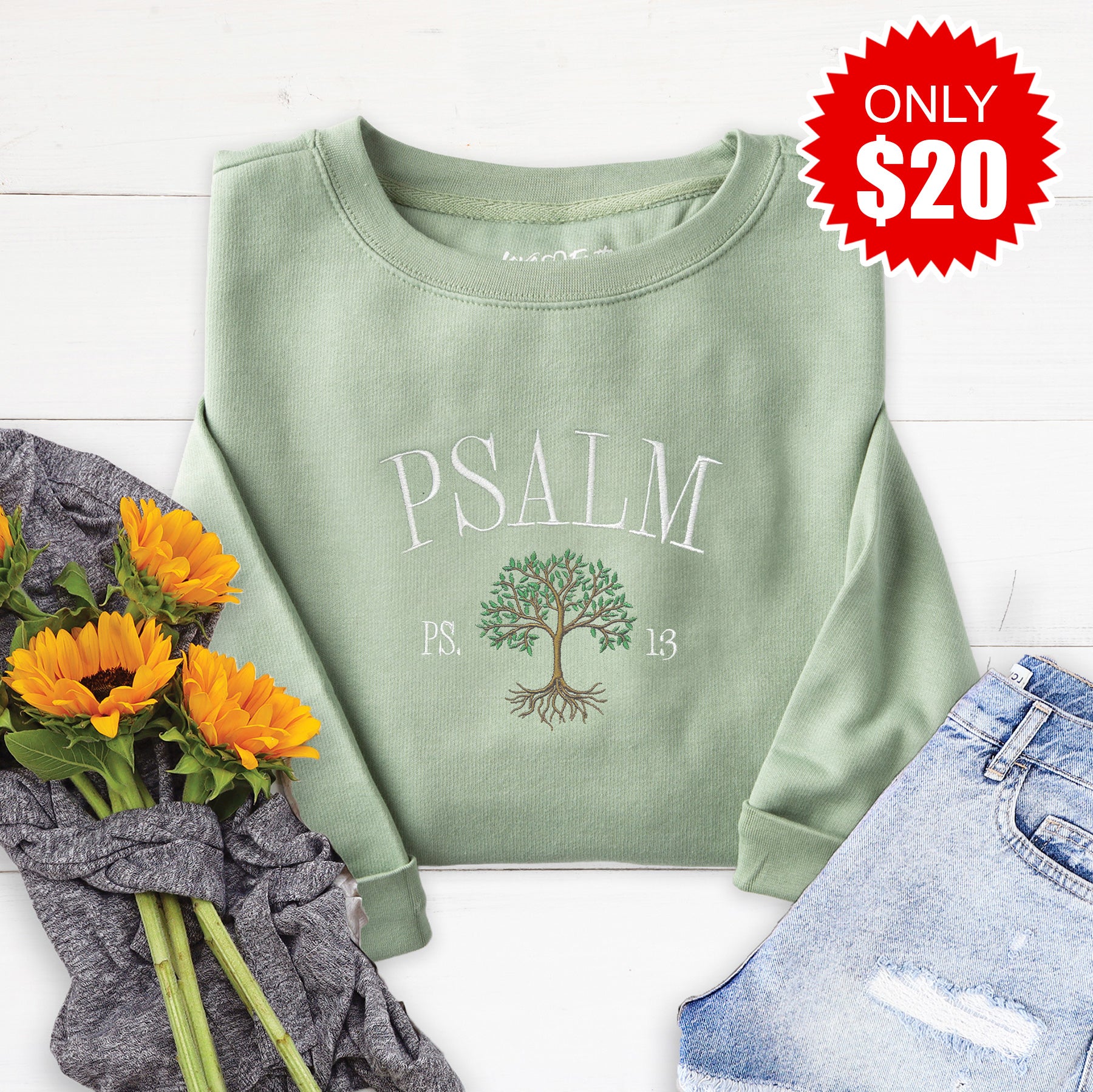 Psalm 1:3 Embroidered Crewneck Sweatshirt - 20