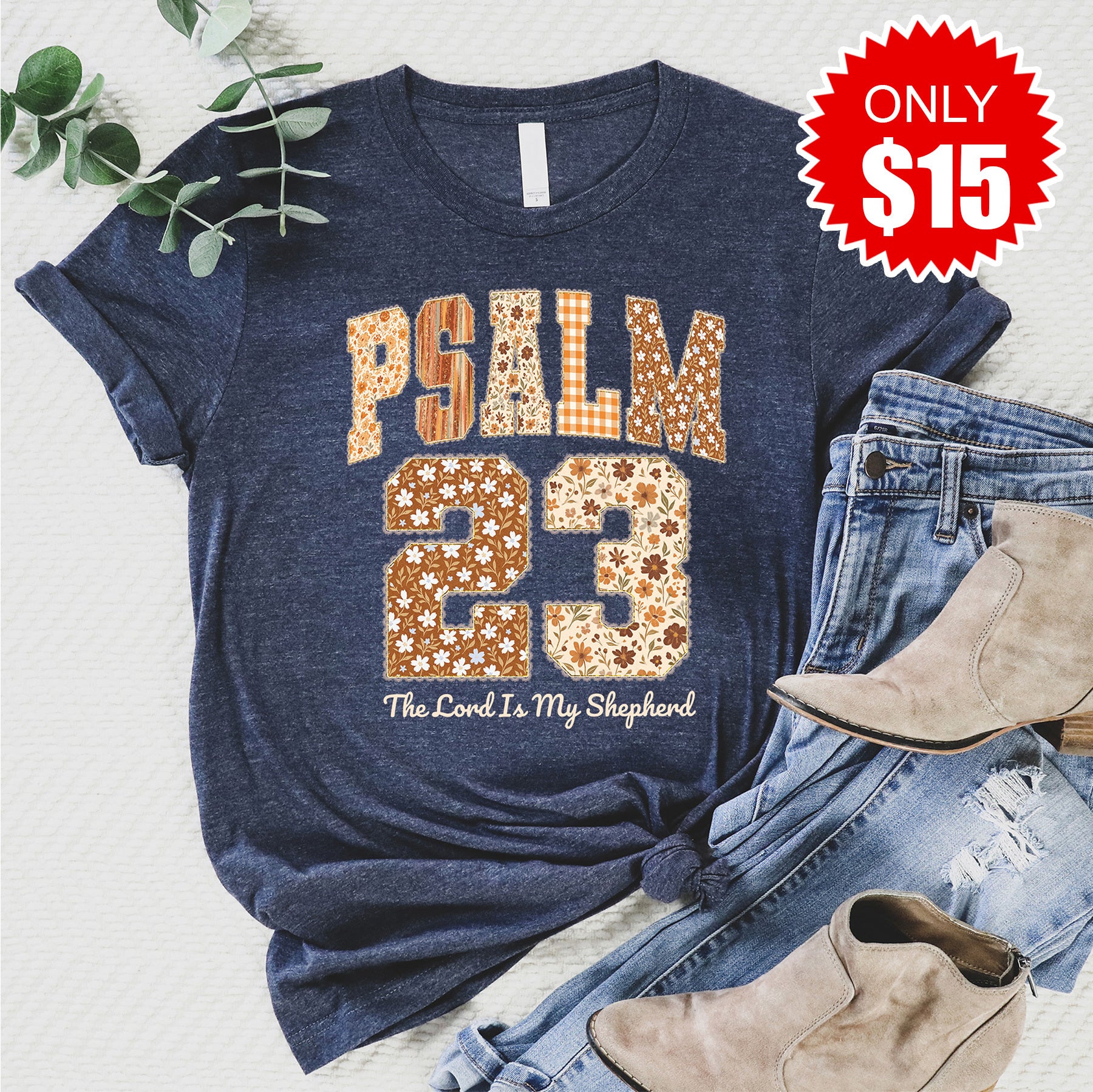 Psalm 23 Tee - Heather Navy - 15