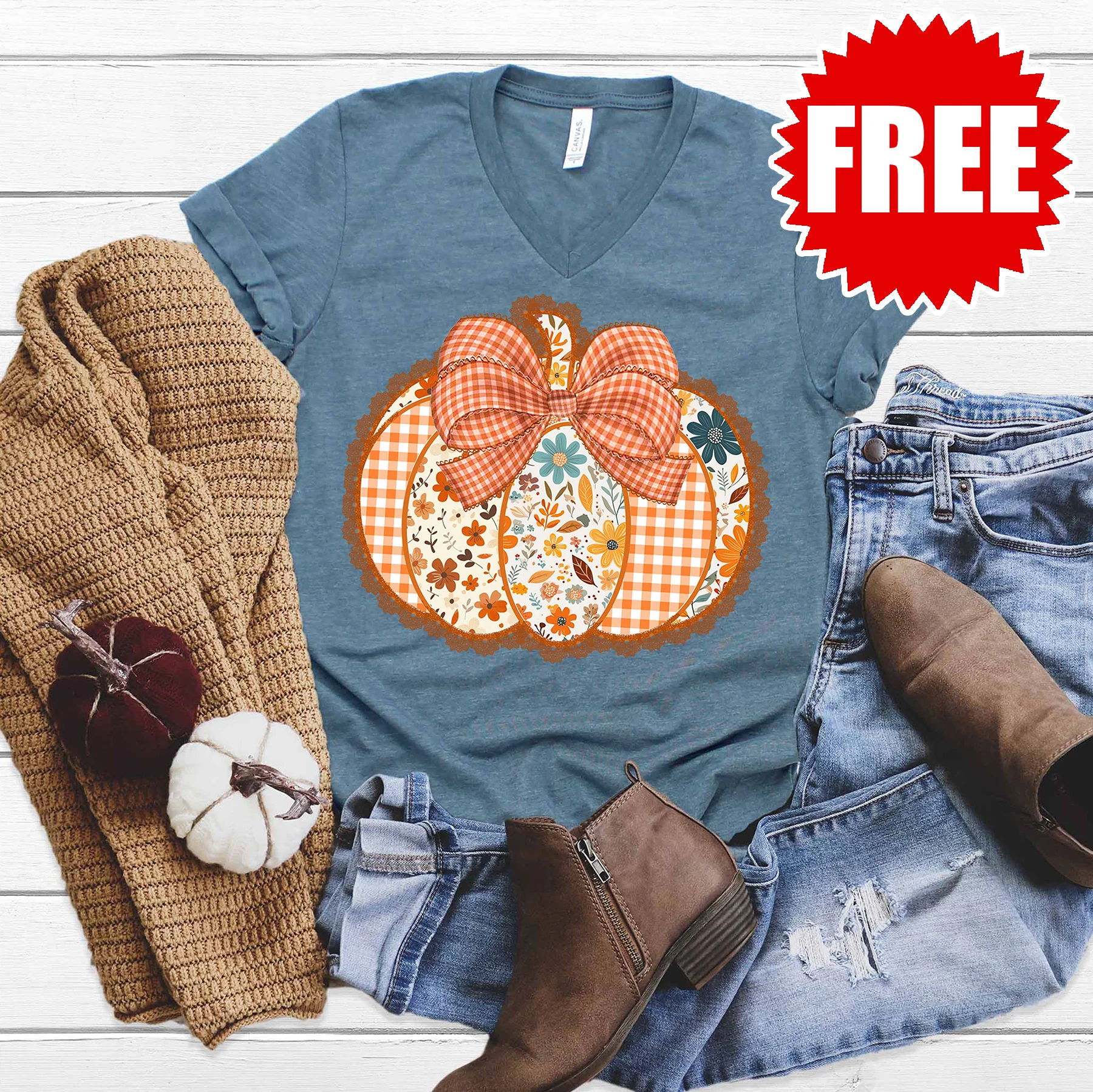 Pumpkin V-Neck - Heather Slate - 0