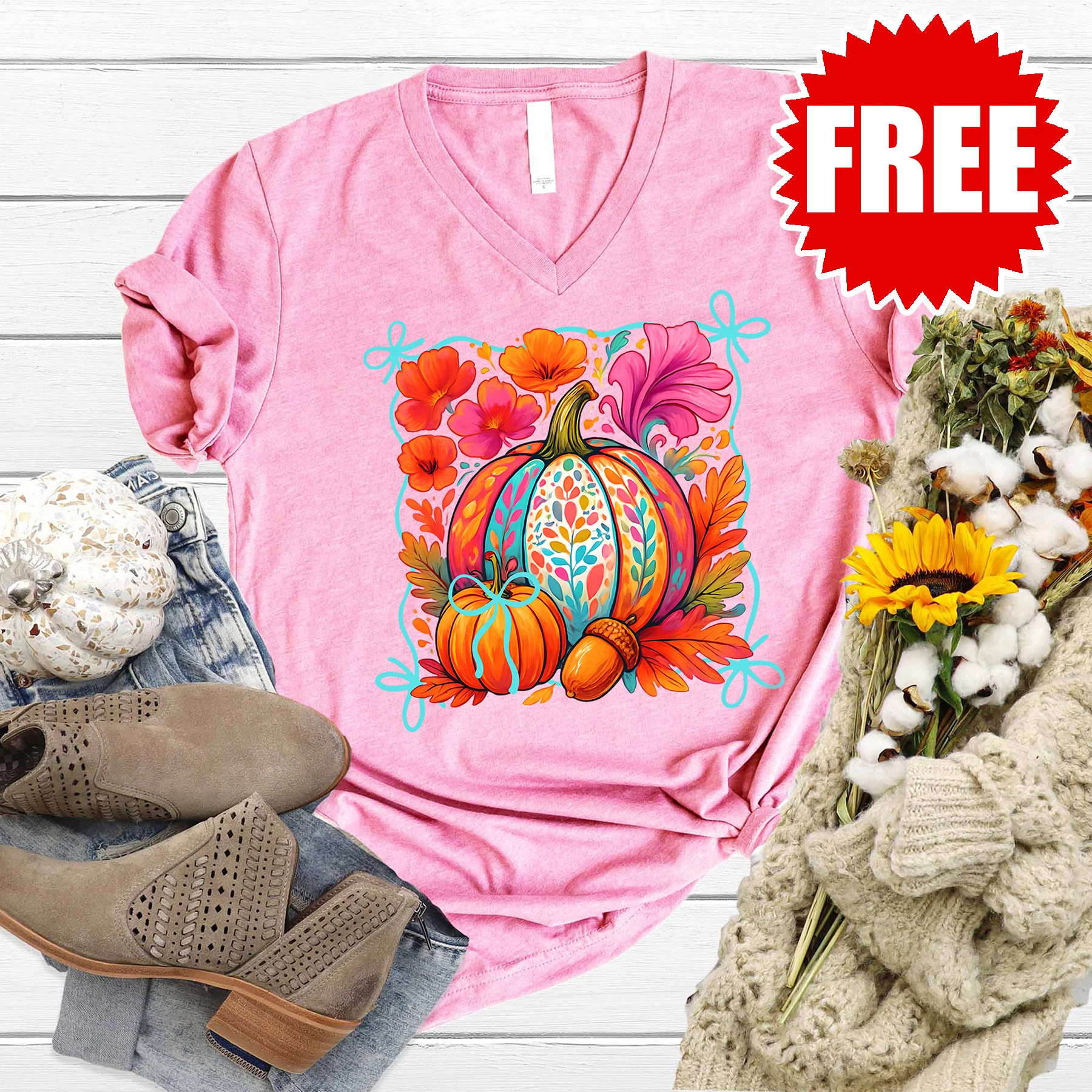 Pumpkins V-Neck - Heather Bubble Gum - 0