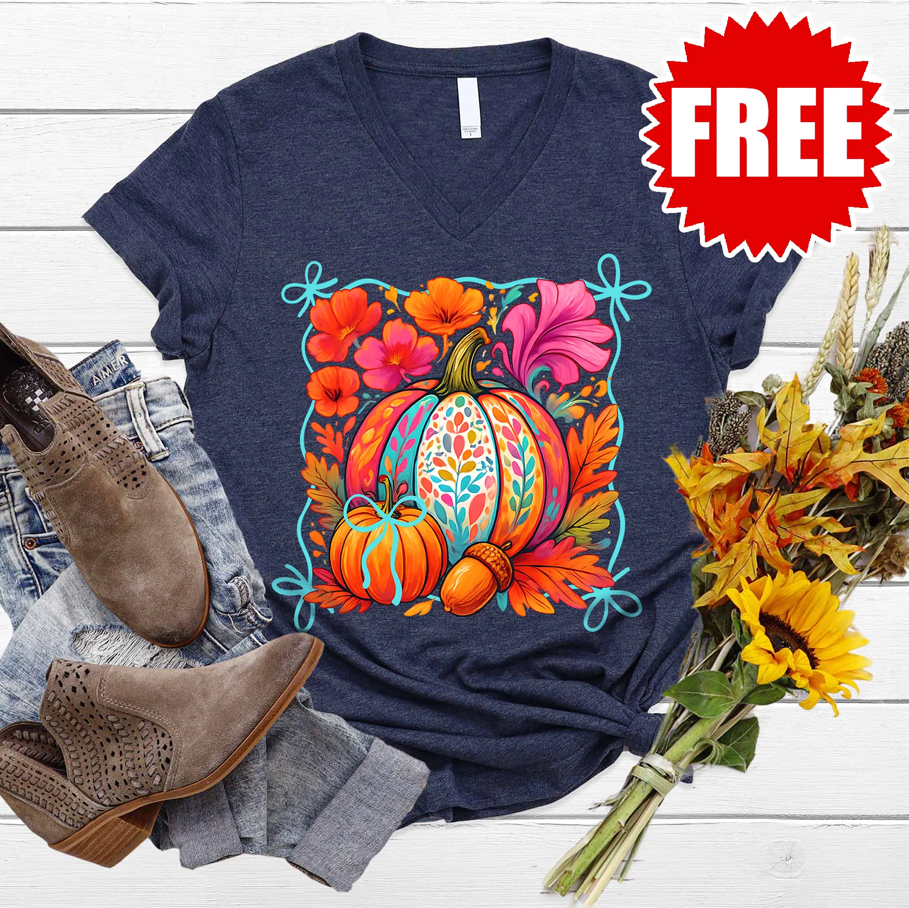 Pumpkins V-Neck - Heather Navy - 0