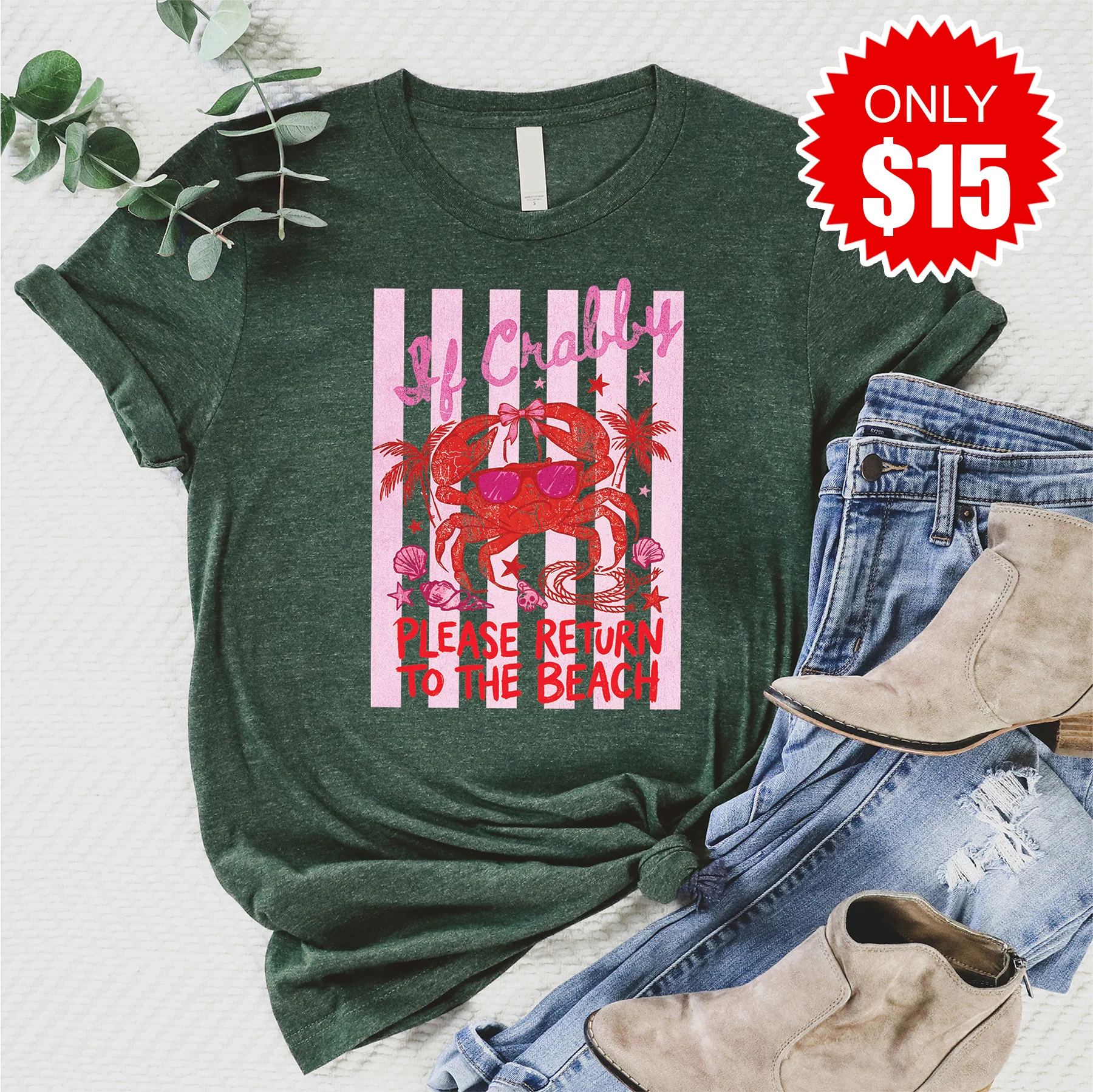Return To Beach Tee - Heather Forest - 15
