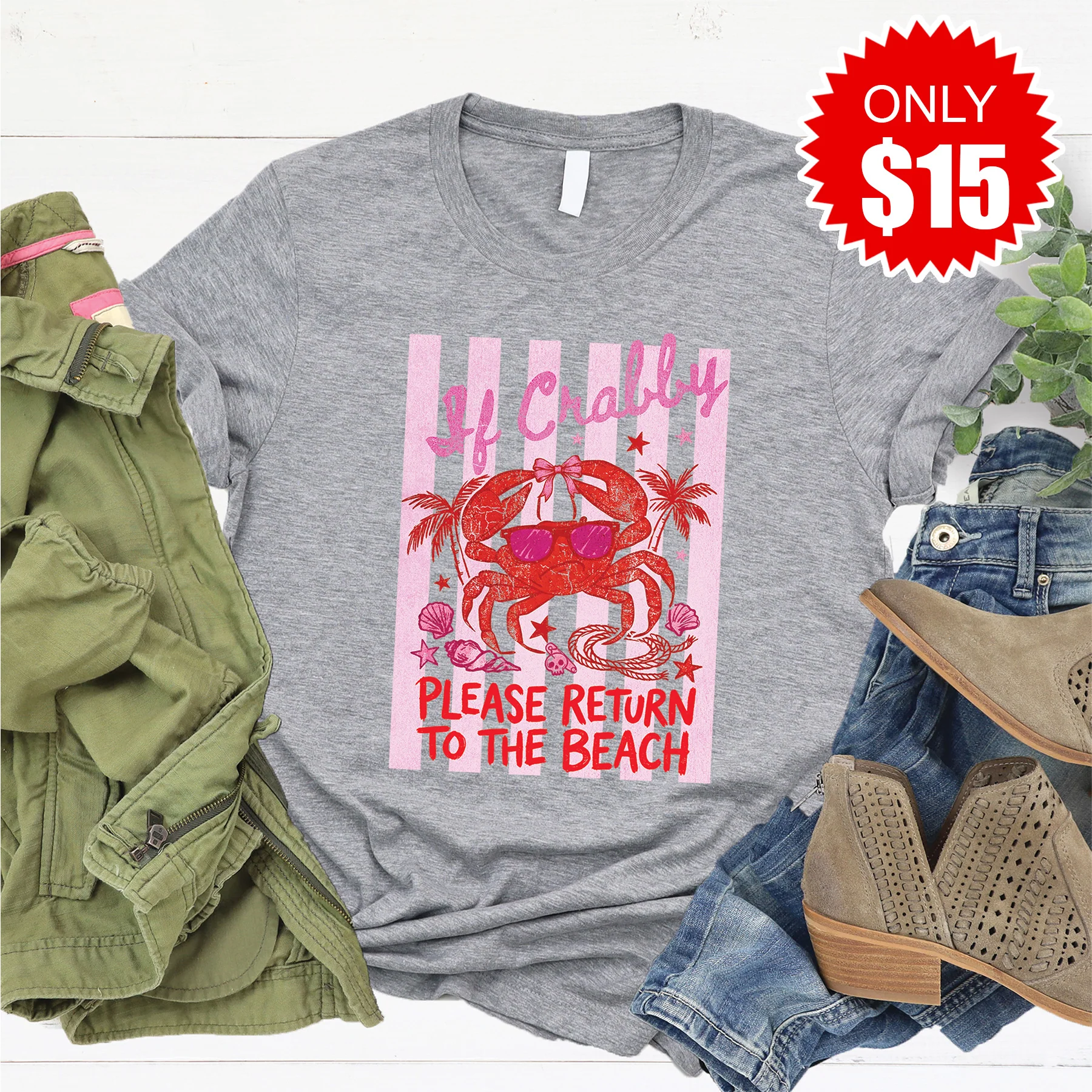 Return To Beach Tee - Heather Grey - 15
