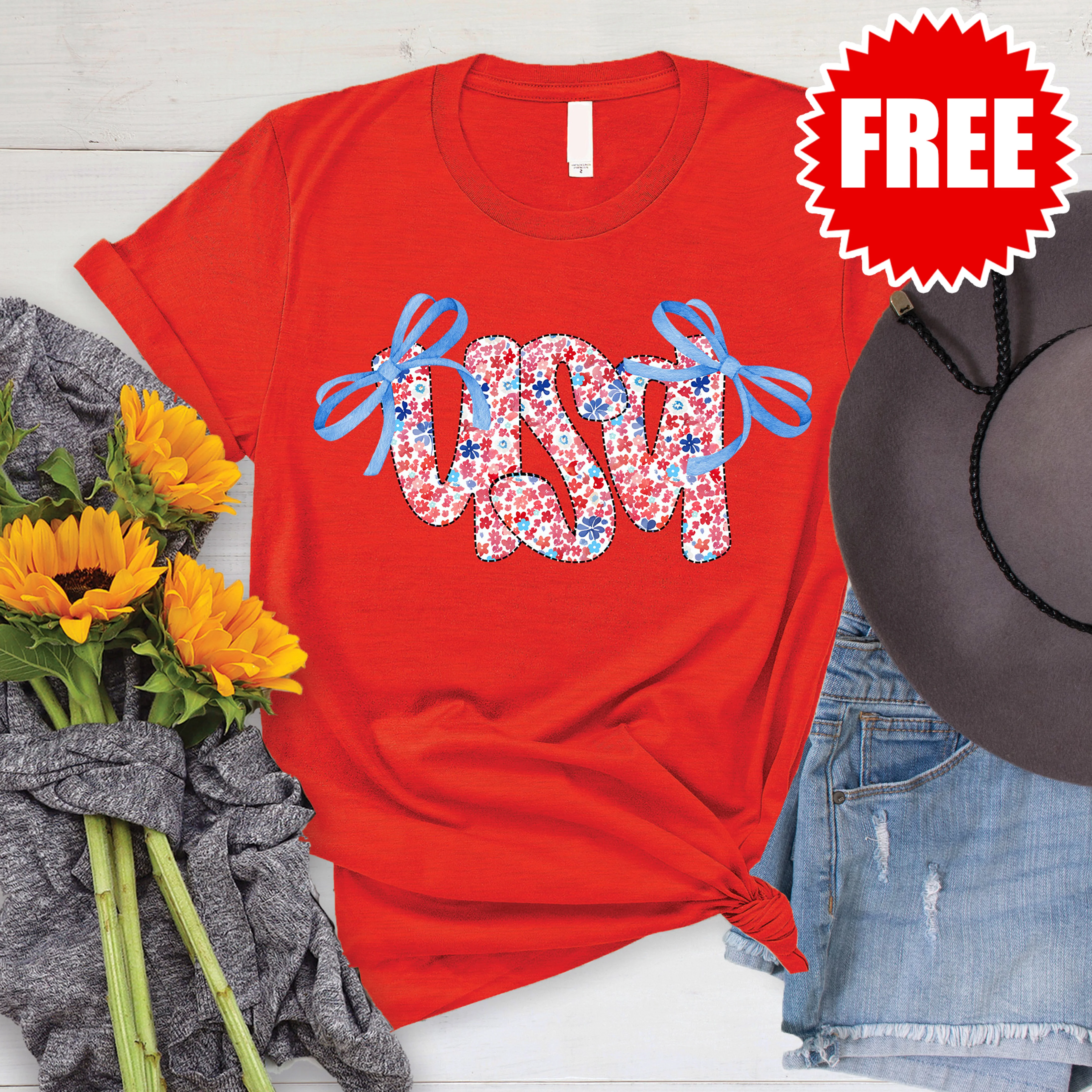 Ribbon Floral USA Tee - 0