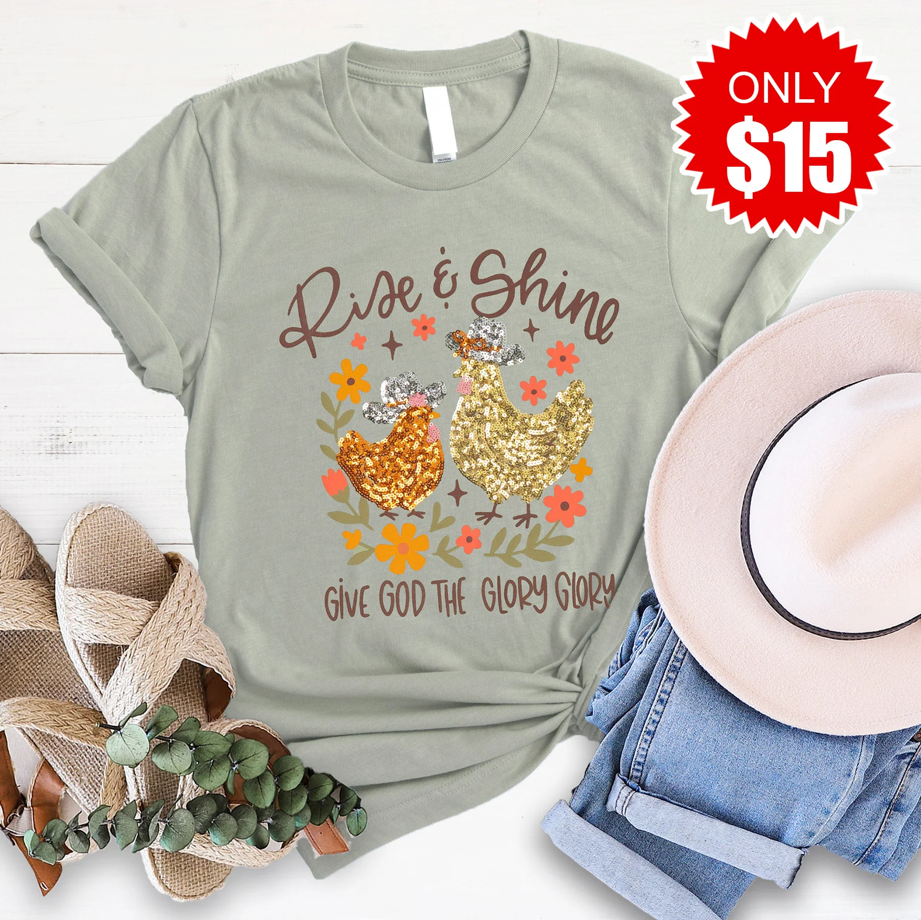 Embellished Rise and Shine Sequin Tee - 15