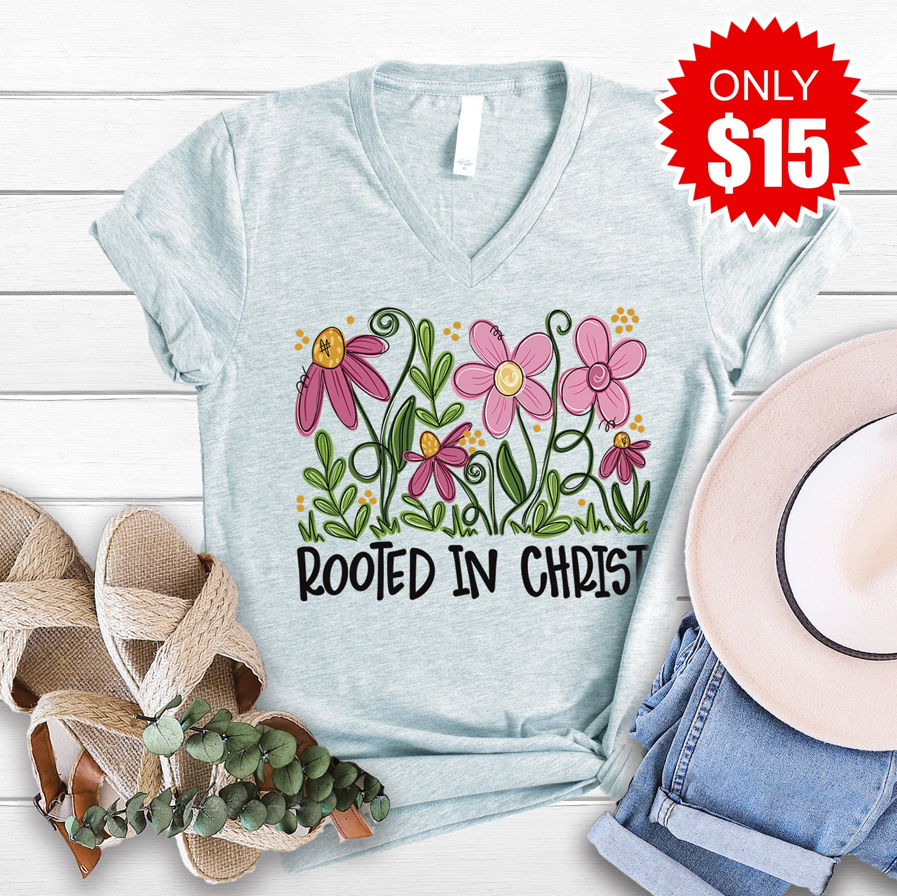 Rooted in Christ V-Neck - 15