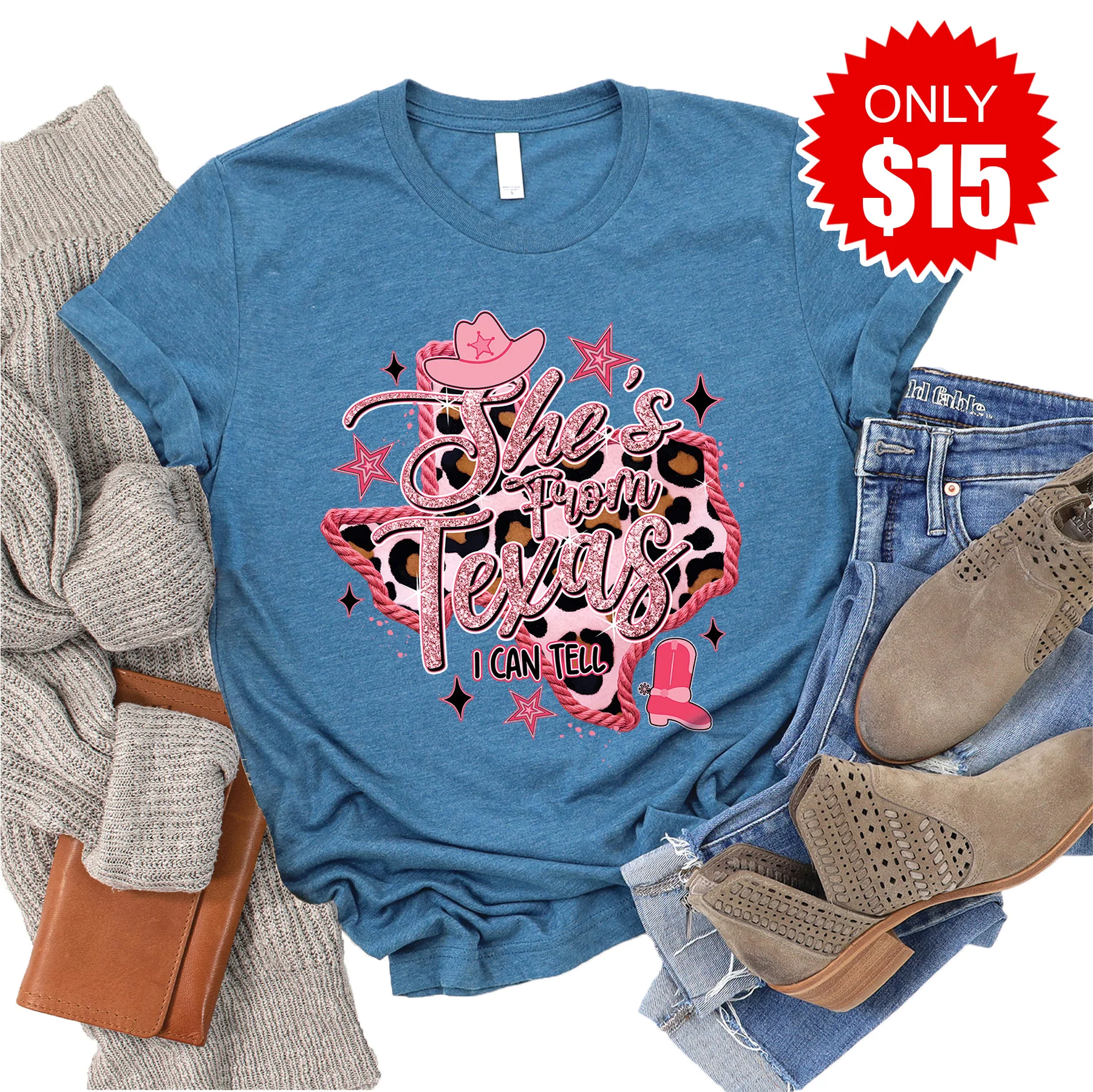 She's From Texas Tee - Heather Deep Teal - 15