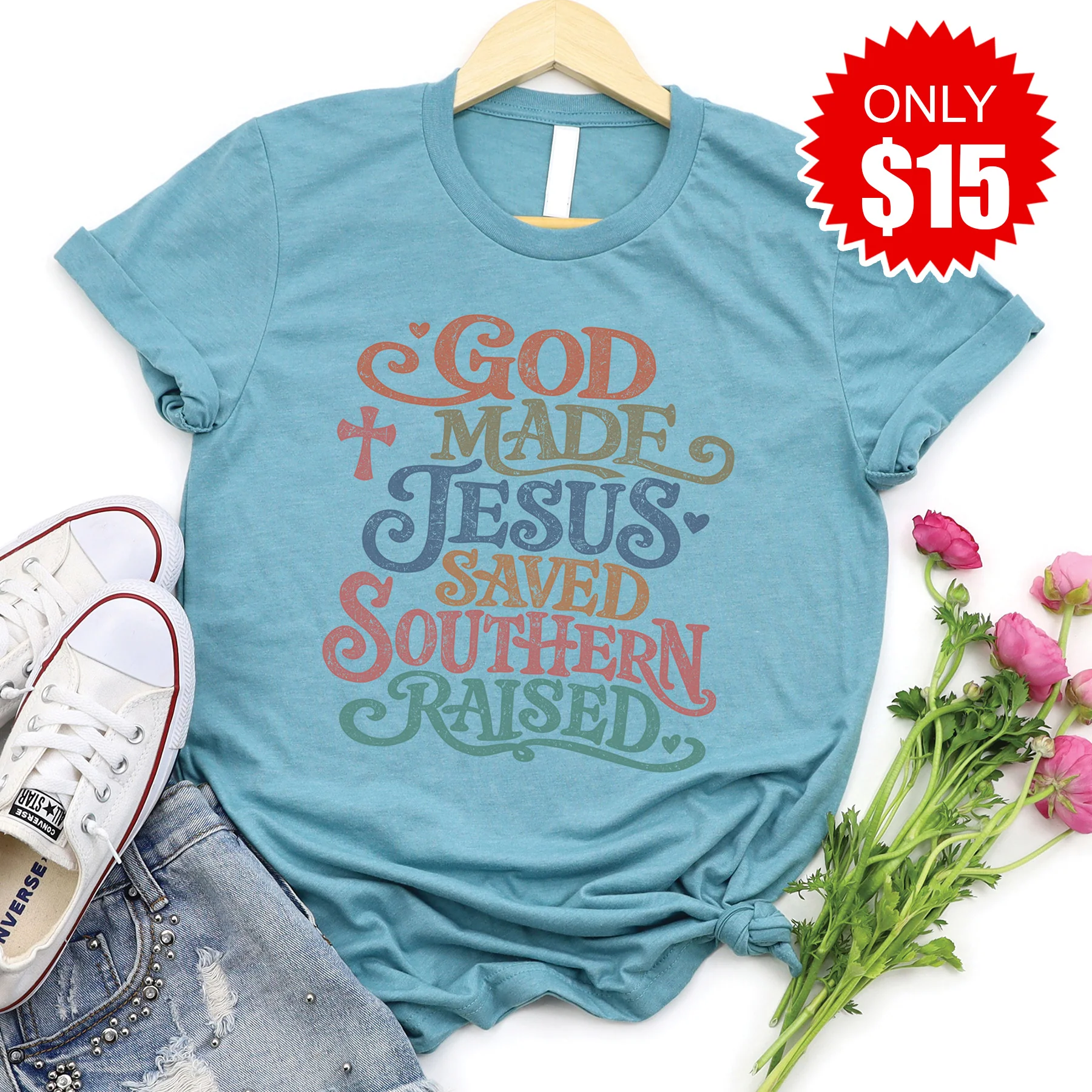 Southern Raised Tee - Heather Lagoon - 15