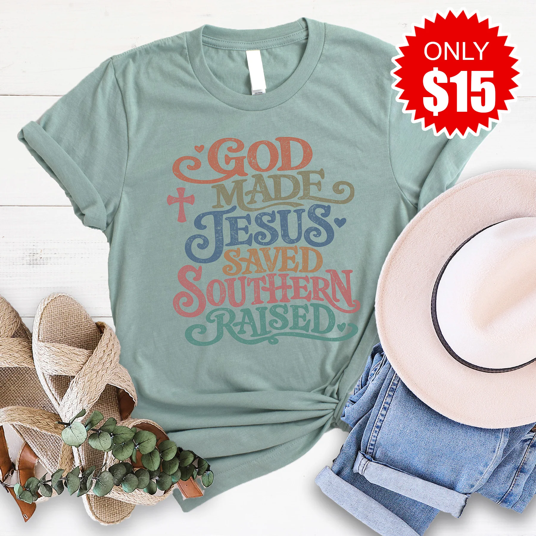 Southern Raised Tee - Heather Sage - 15