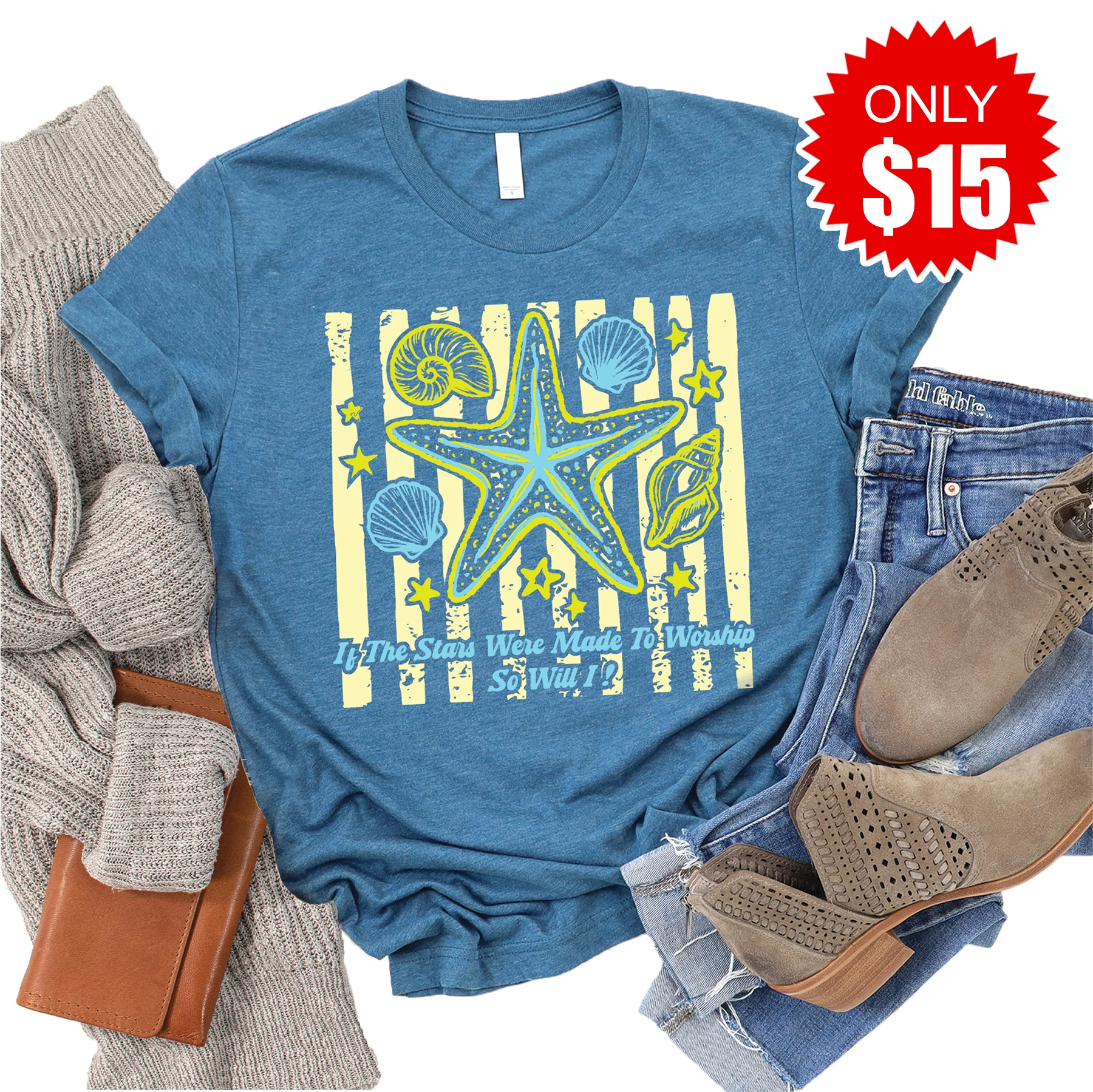 Stars Made to Worship Tee - Heather Deep Teal - 15
