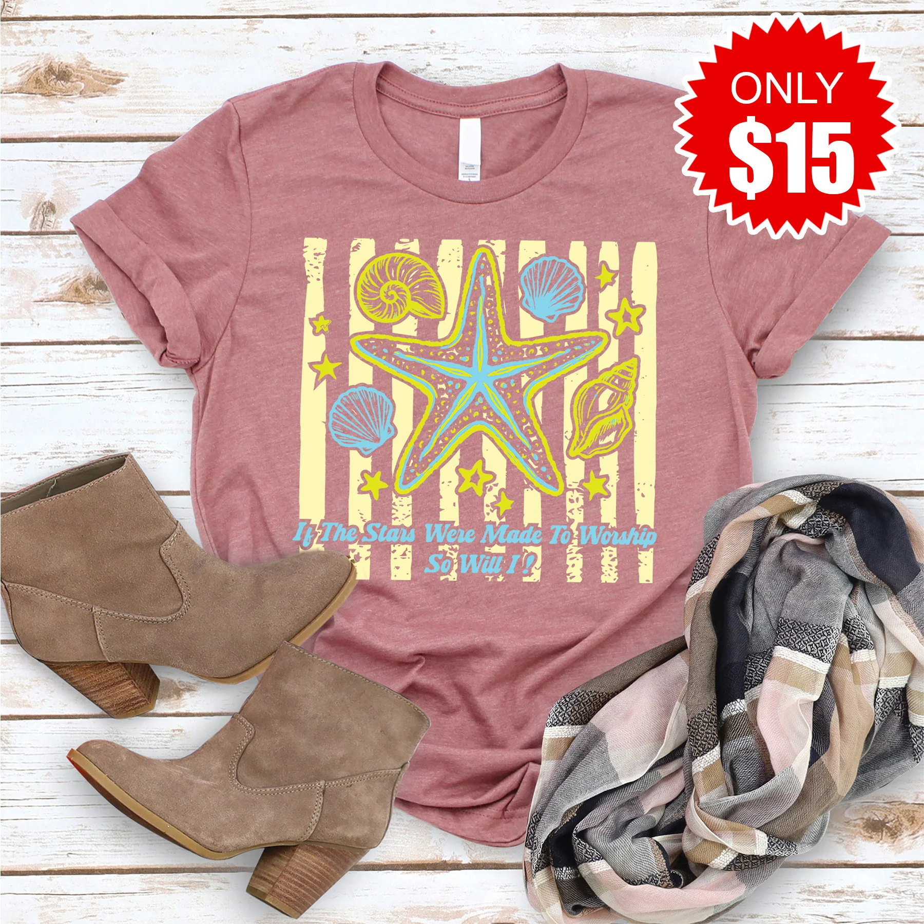Stars Made to Worship Tee - Heather Mauve - 15