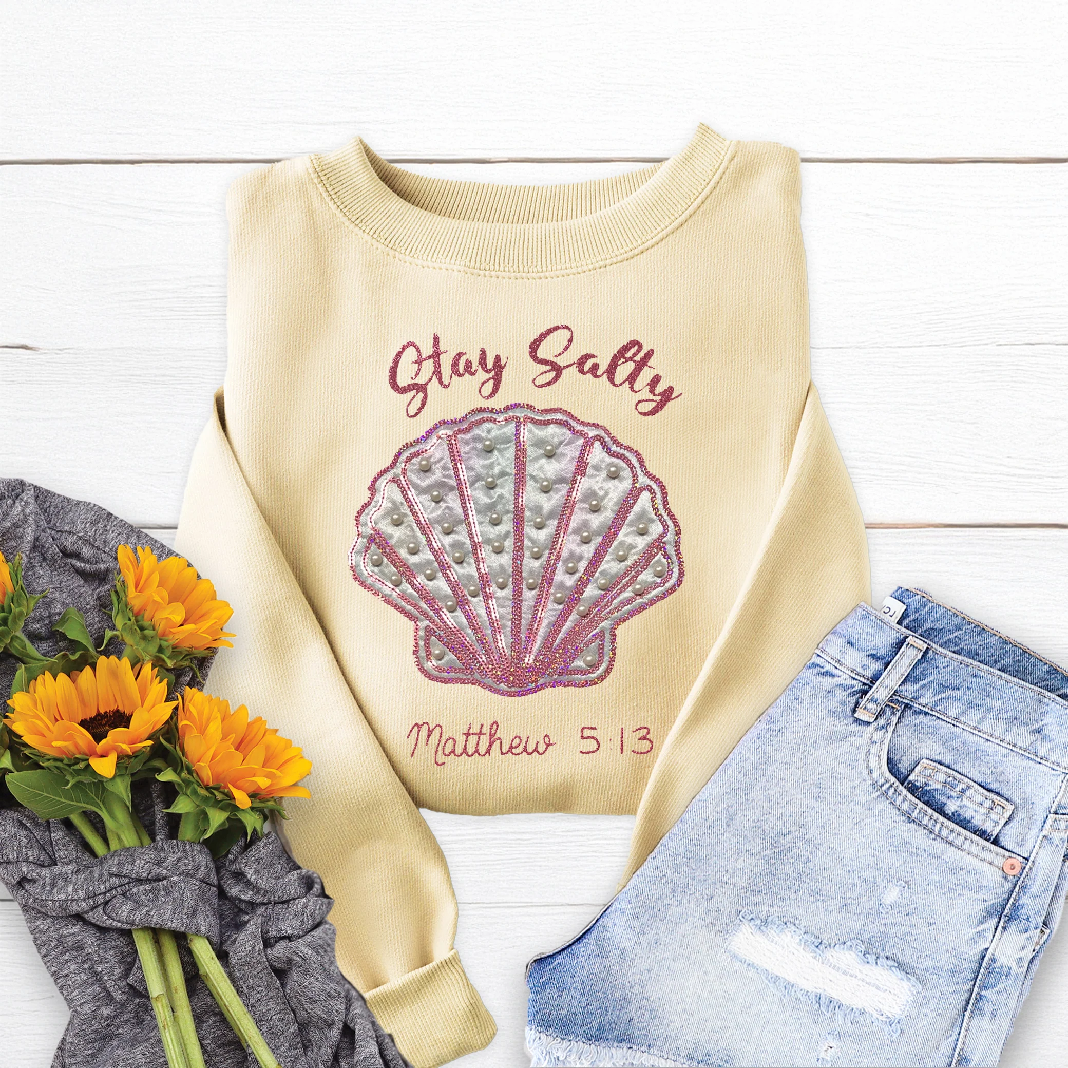 Embellished Stay Salty Crewneck Sweatshirt - Image 5