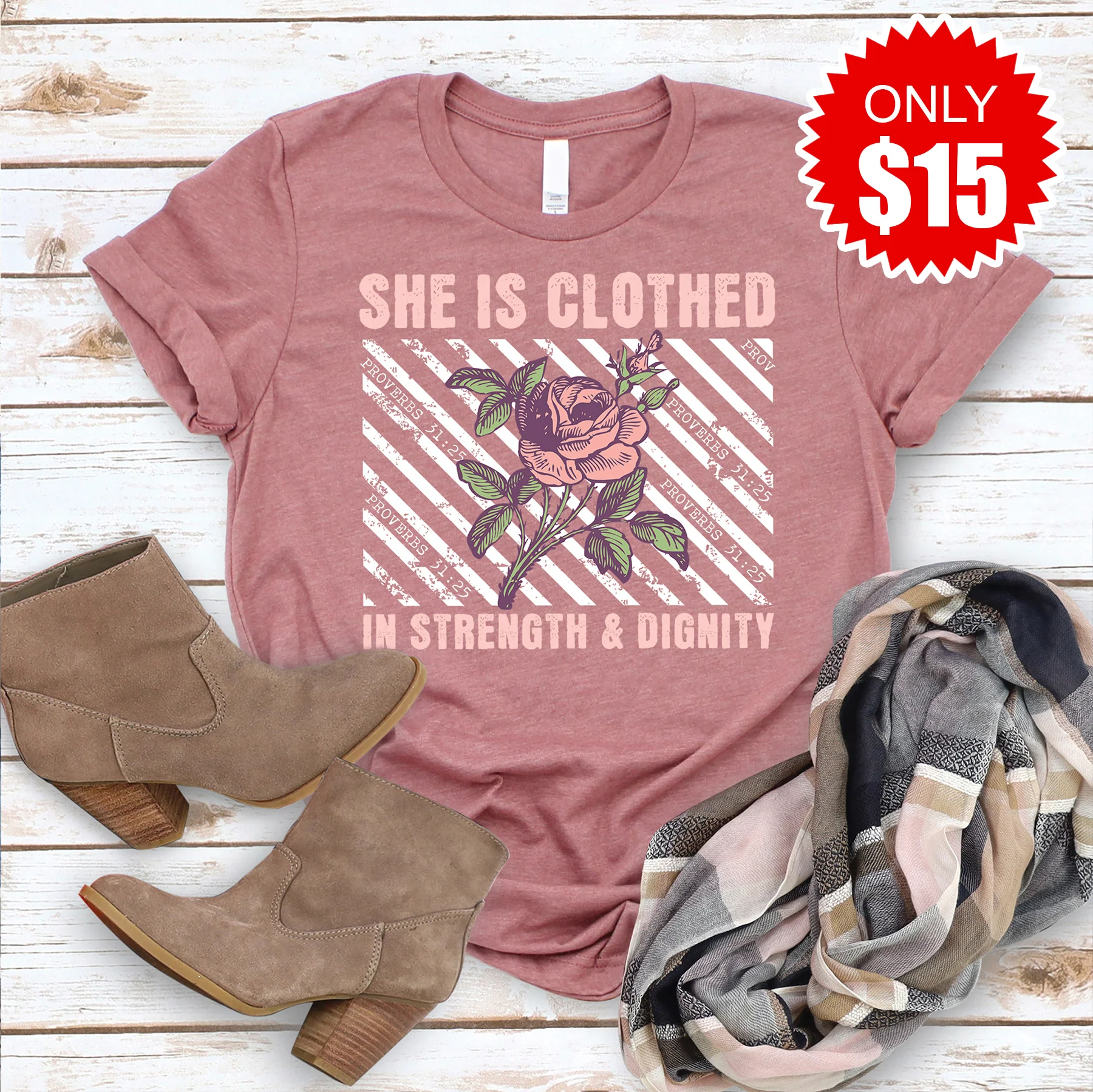 Strength & Dignity Tee - Heather Mauve - 15