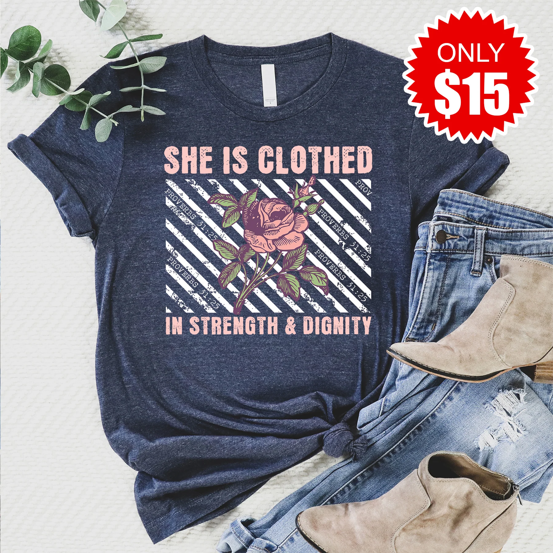 Strength & Dignity Tee - Heather Navy - 15