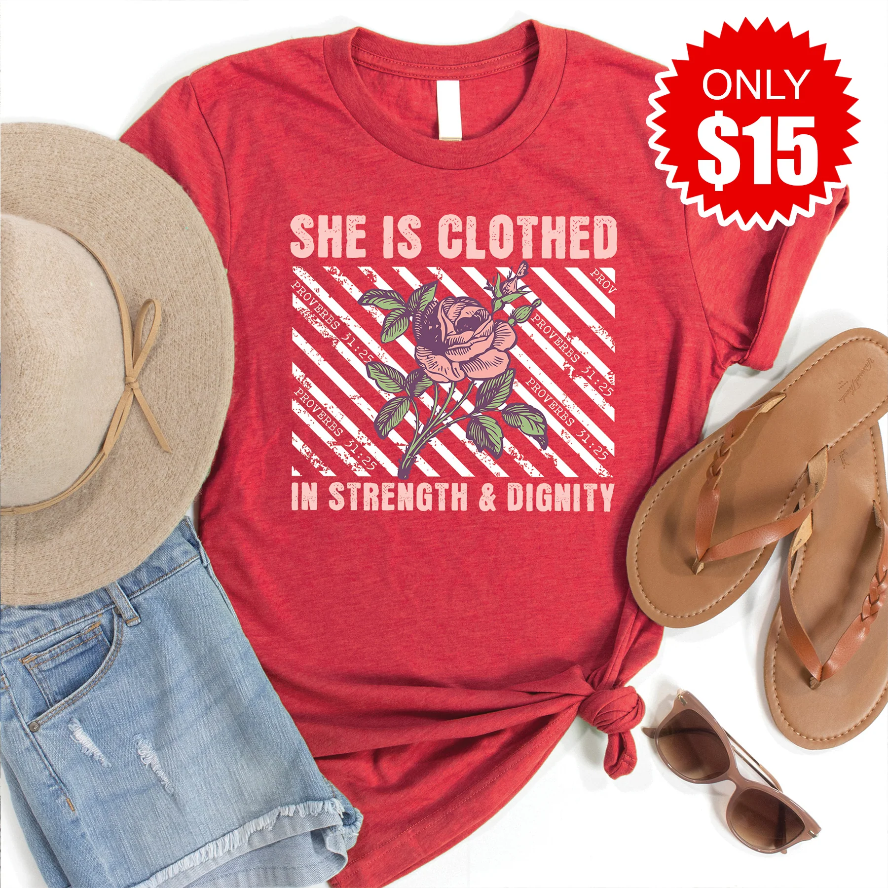 Strength & Dignity Tee - Heather Scarlet - 15