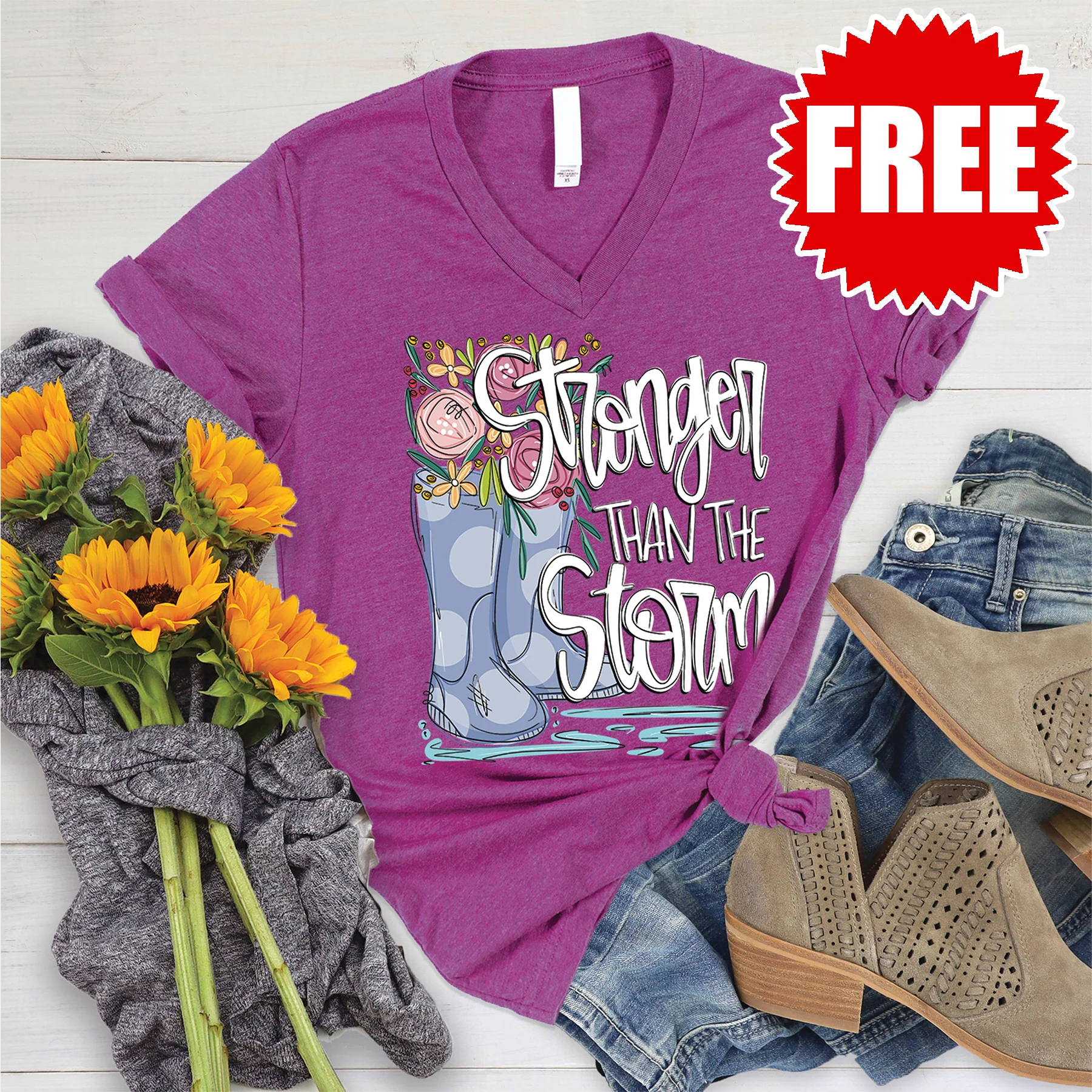 Stronger Than The Storm V-Neck - Heather Dragonfruit - 0