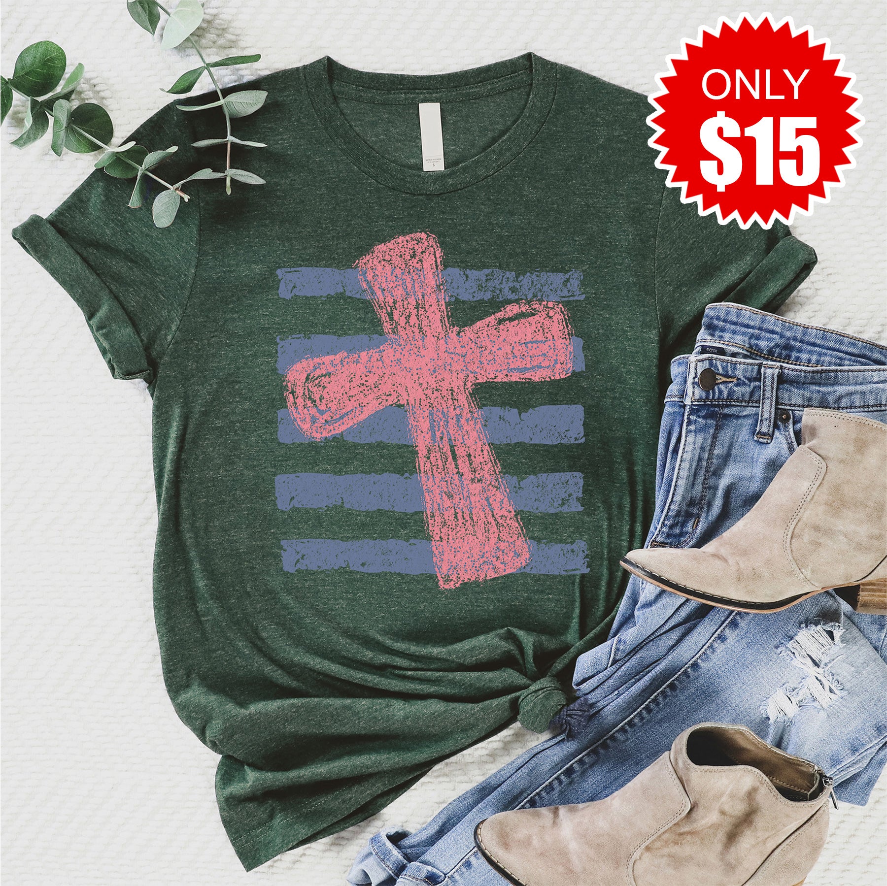 Summer Cross Tee - Heather Forest - 15