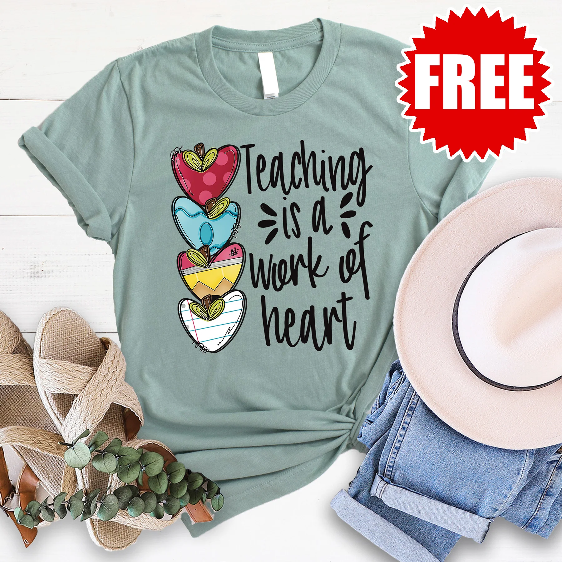 Teaching is a Work of Heart Tee - Heather Sage - 0