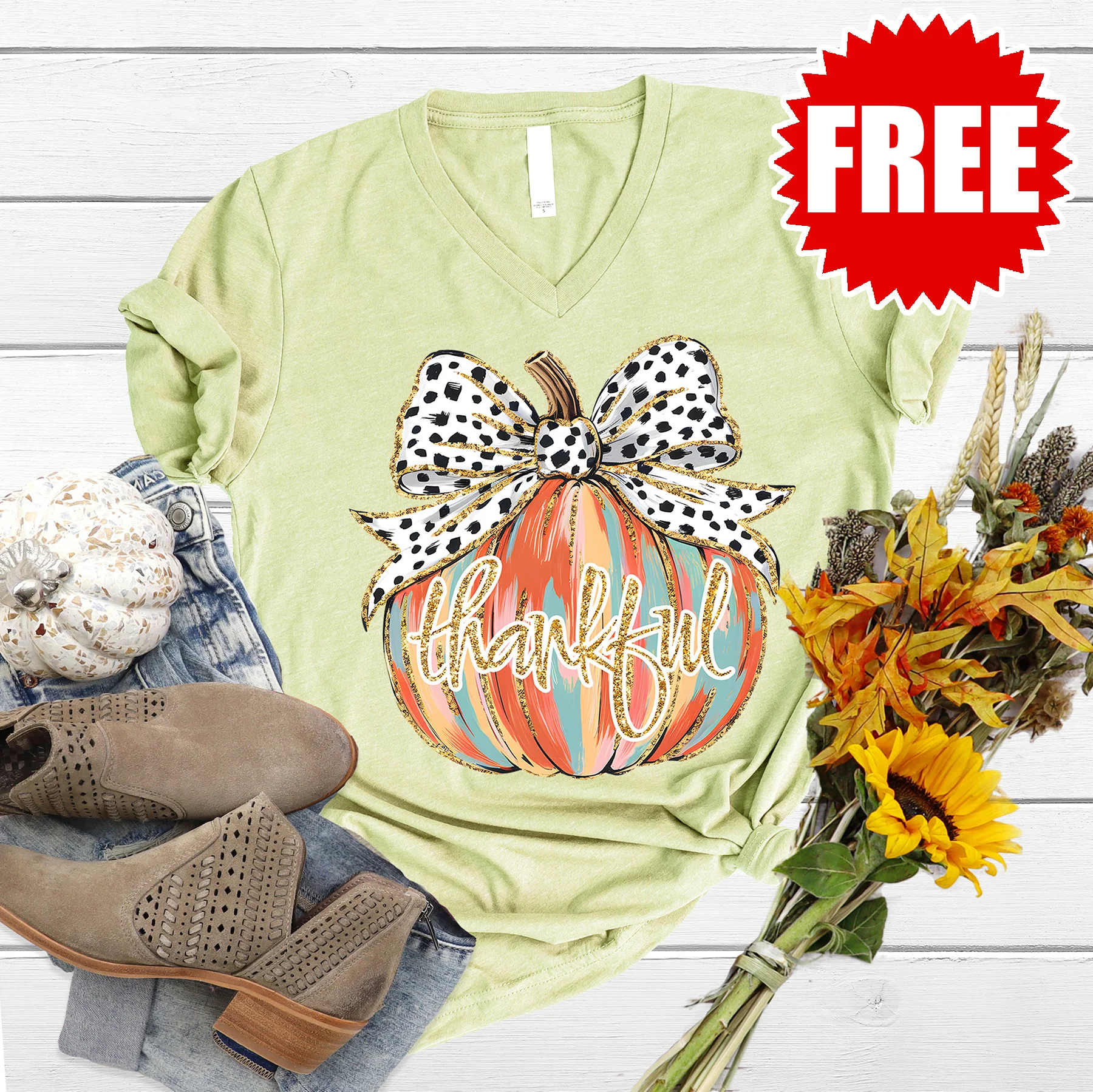 Thankful V-Neck - Heather Spring Green - 0