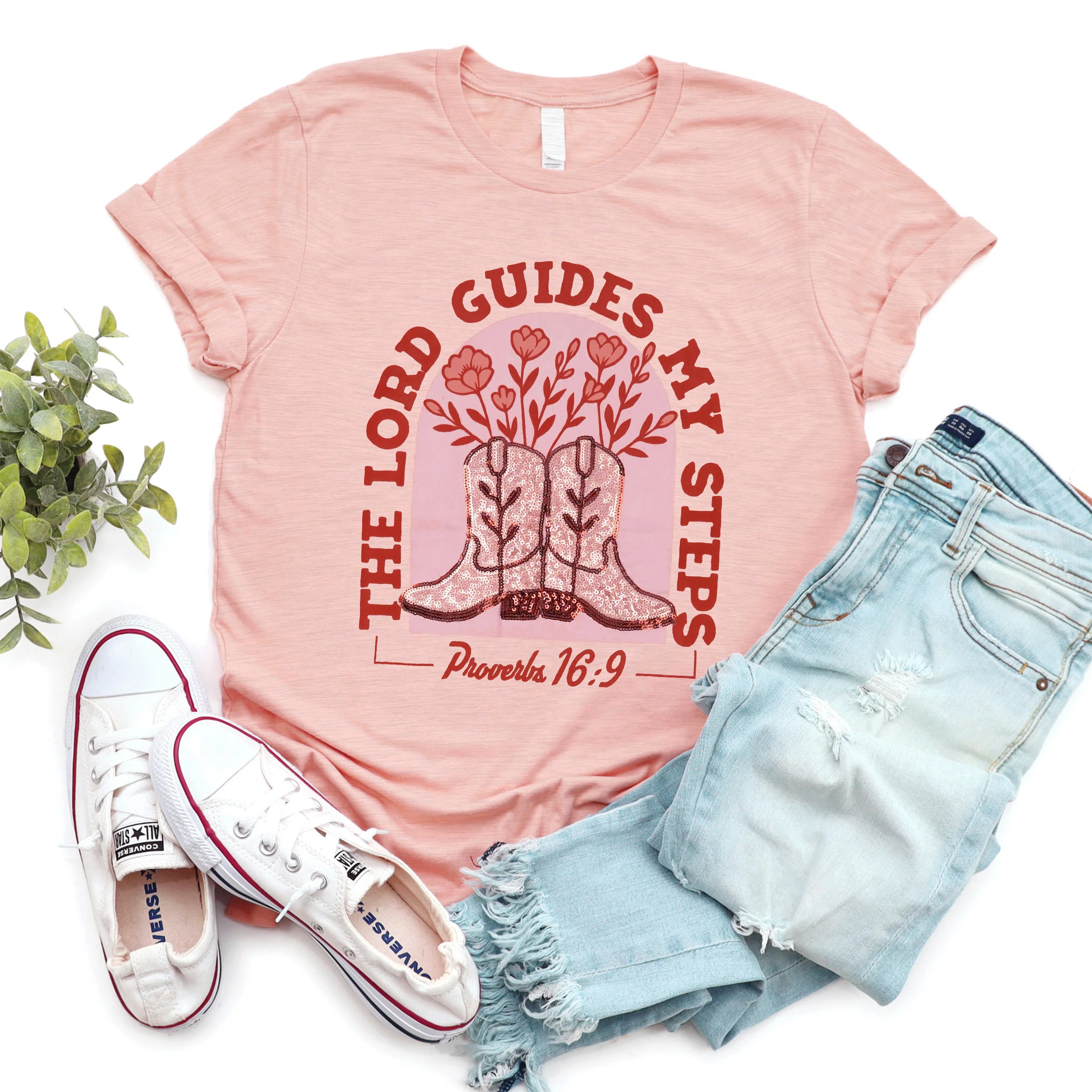 Embellished The Lord Guides My Steps Sequin Tee