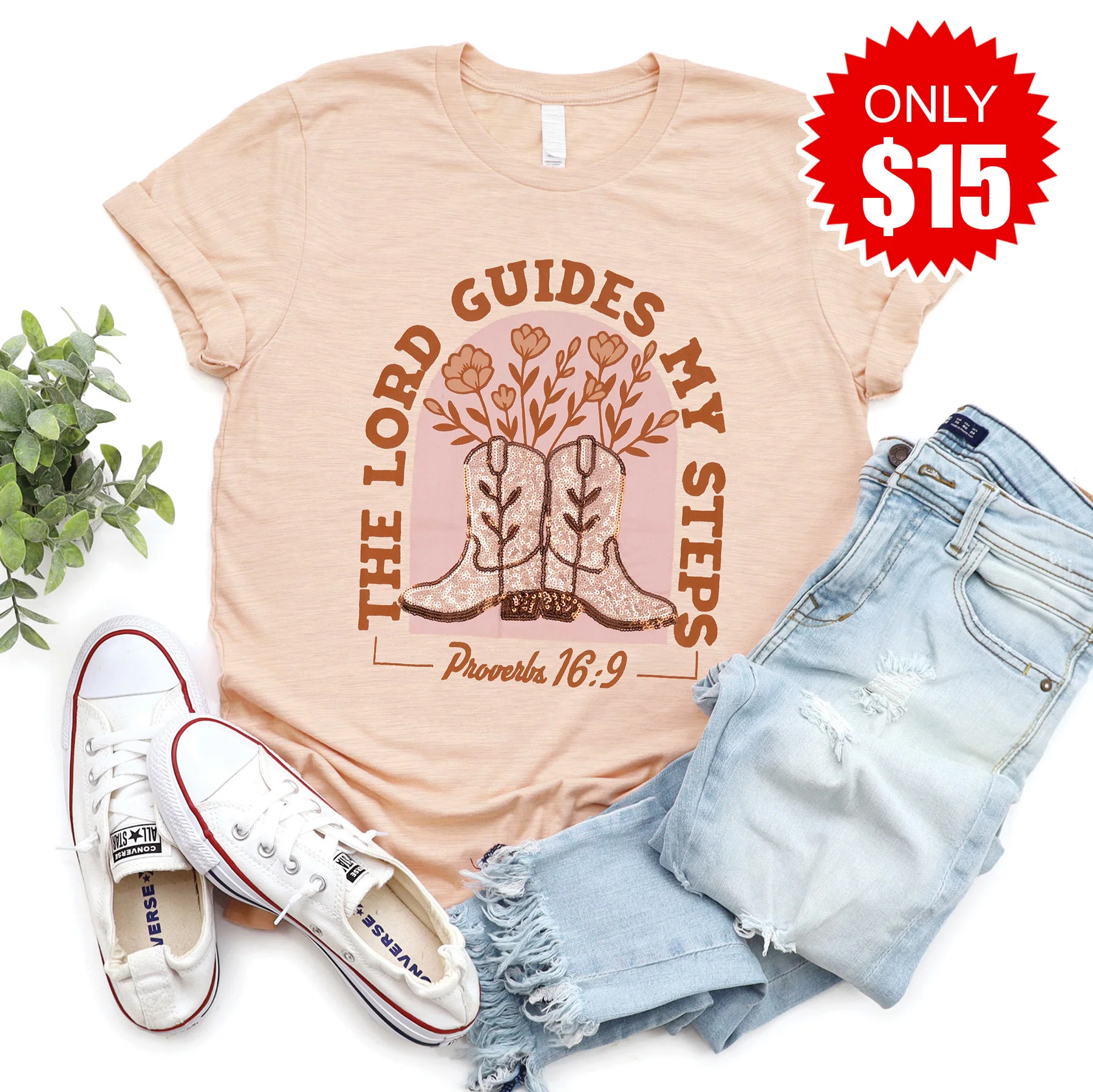 Embellished The Lord Guides My Steps Sequin Tee - 15