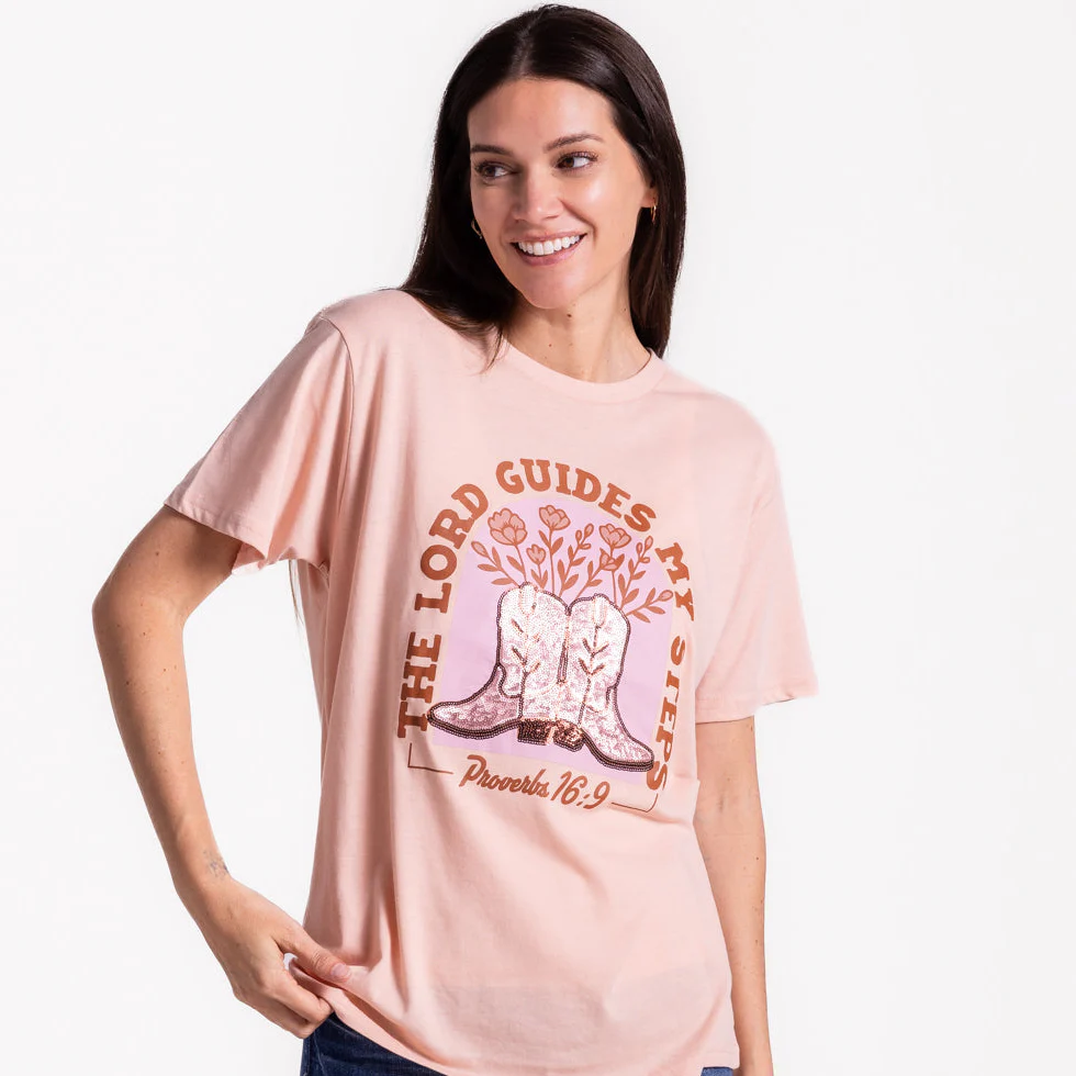 Embellished The Lord Guides My Steps Sequin Tee - Image 2
