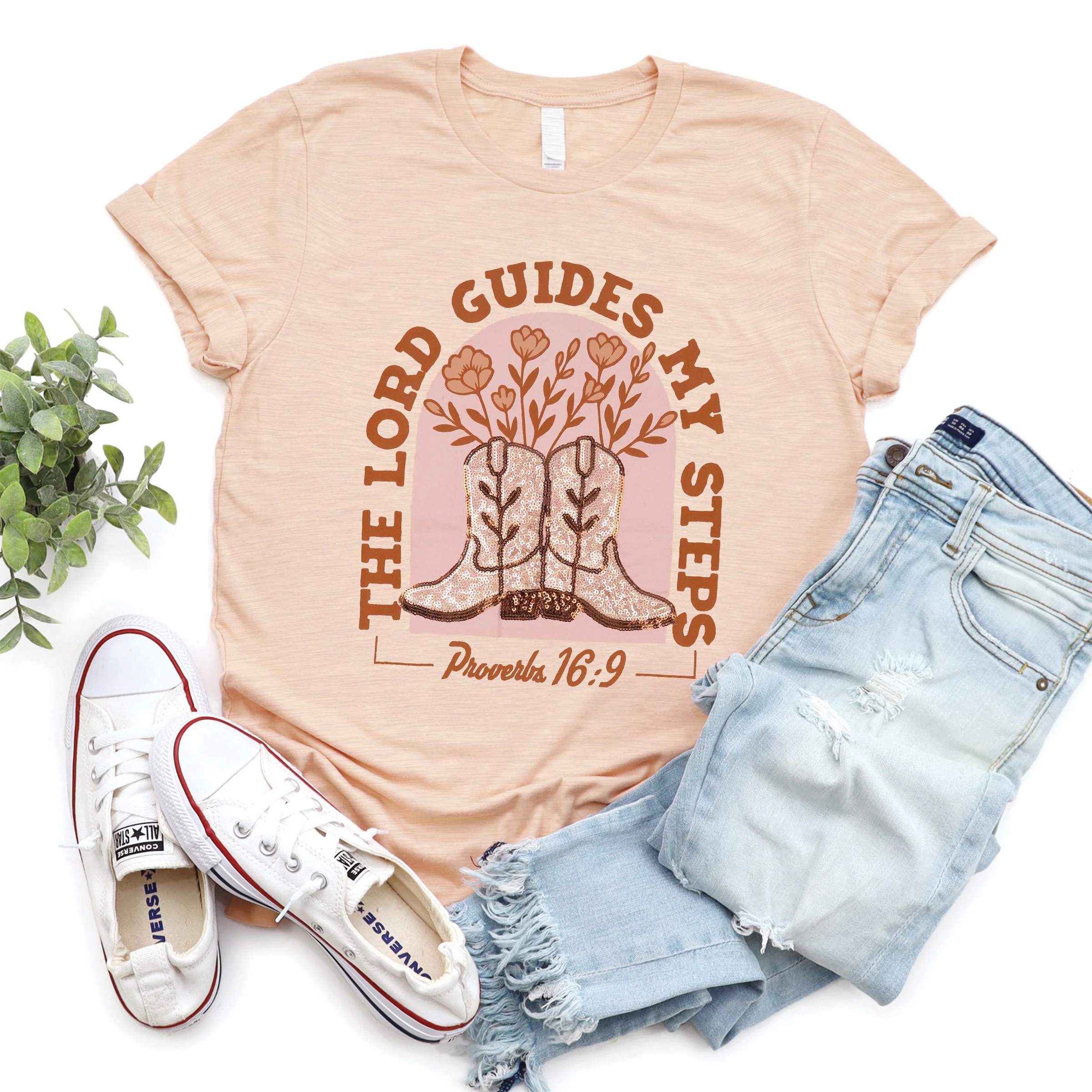 Embellished The Lord Guides My Steps Sequin Tee - Image 3