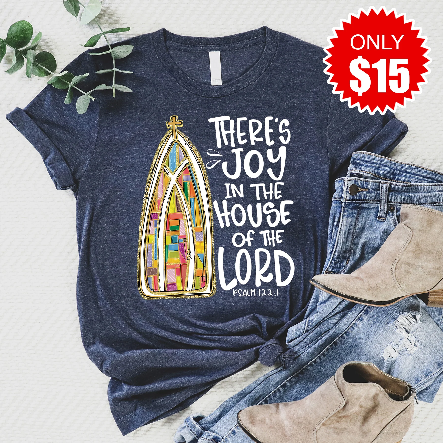 There’s Joy in the House Tee - Heather Navy - 15