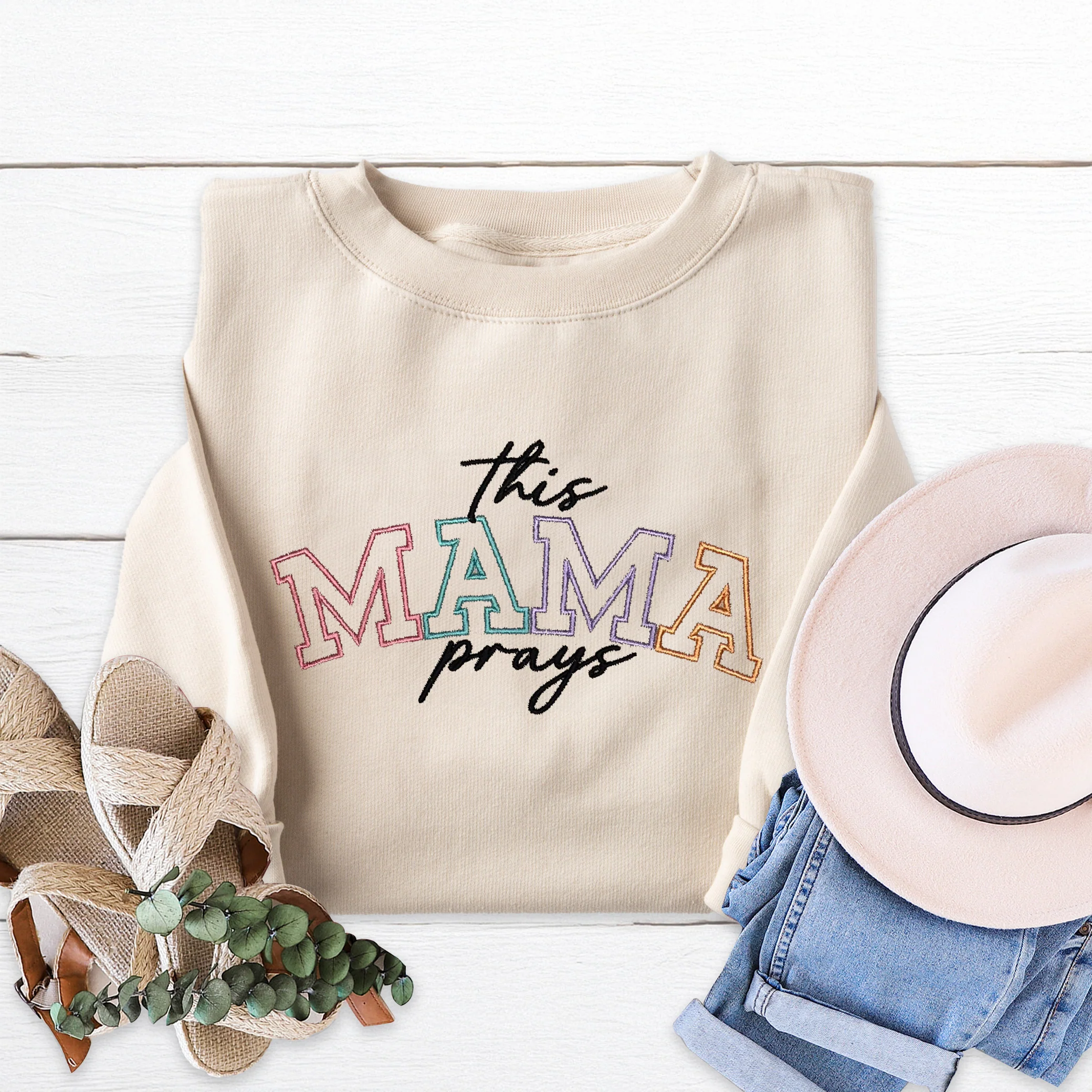 This Mama Prays Embroidered Crewneck Sweatshirt - Image 3