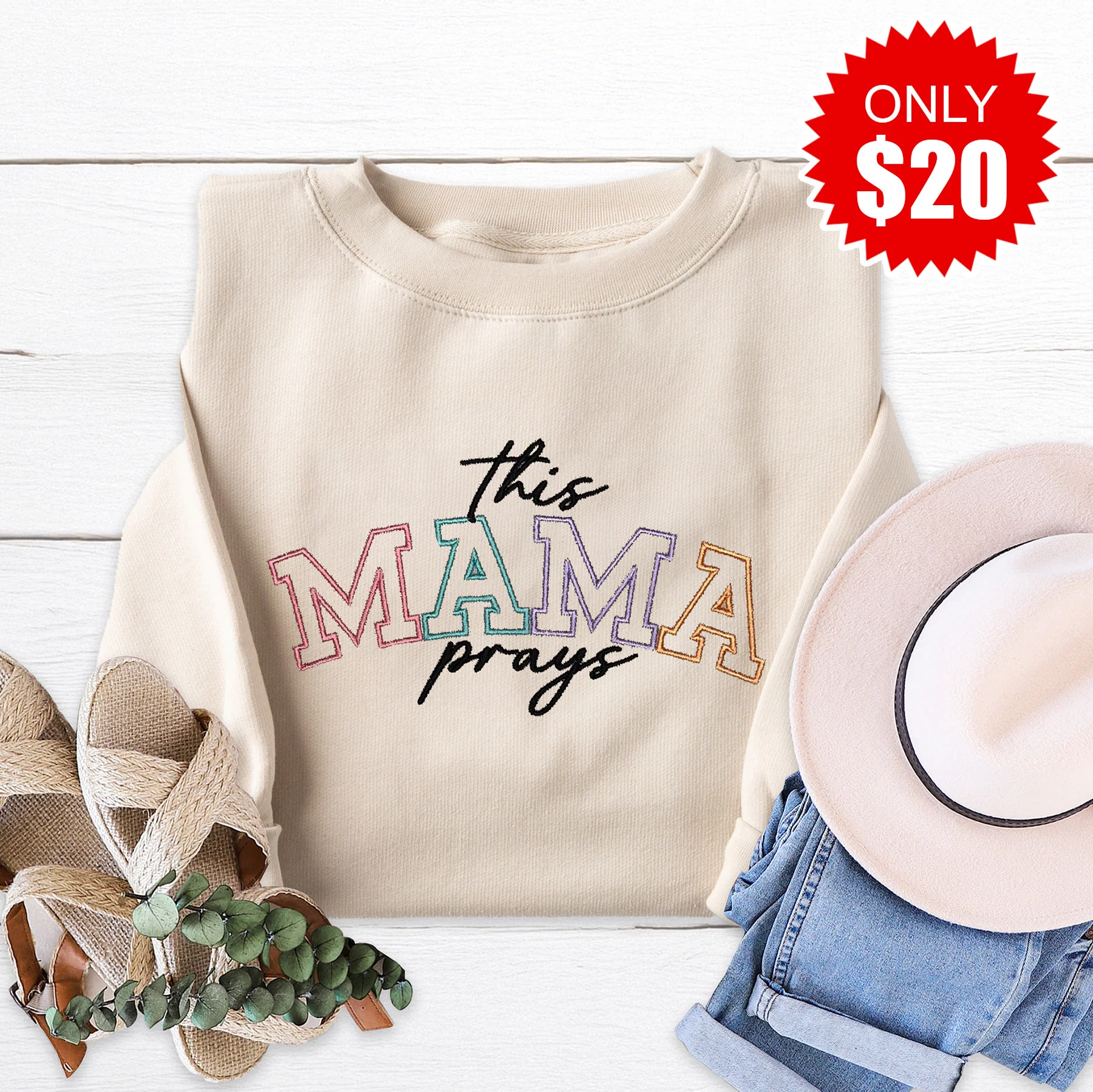 This Mama Prays Embroidered Crewneck Sweatshirt - 20