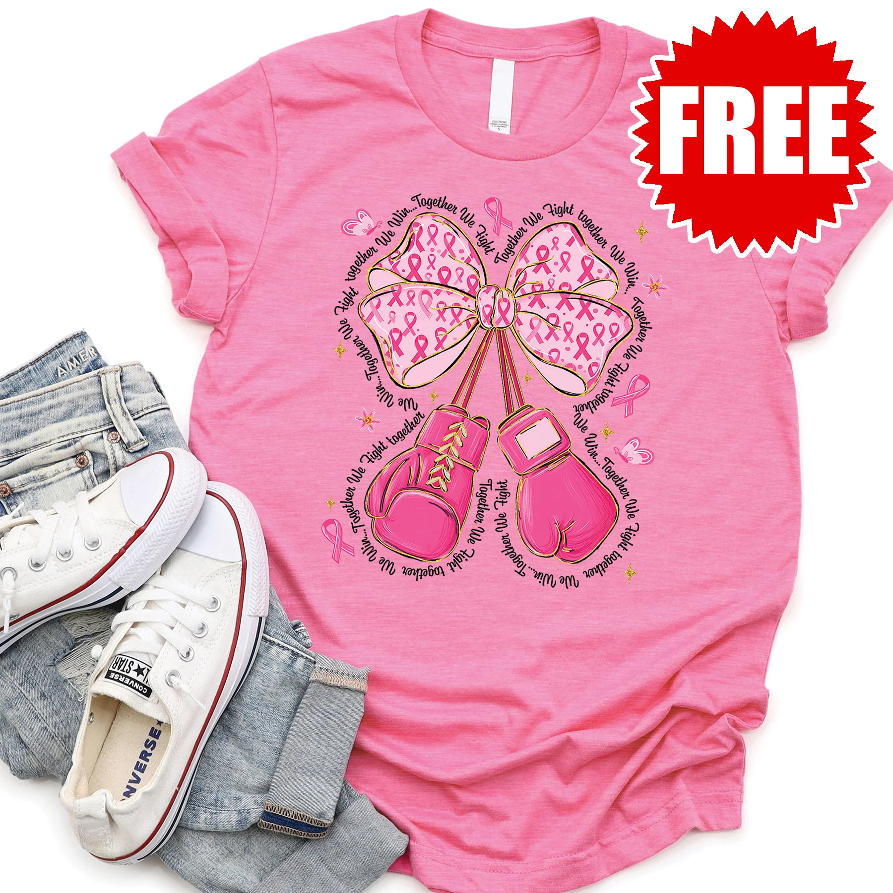 Together We Fight Gloves Tee - Heather Charity Pink - 0
