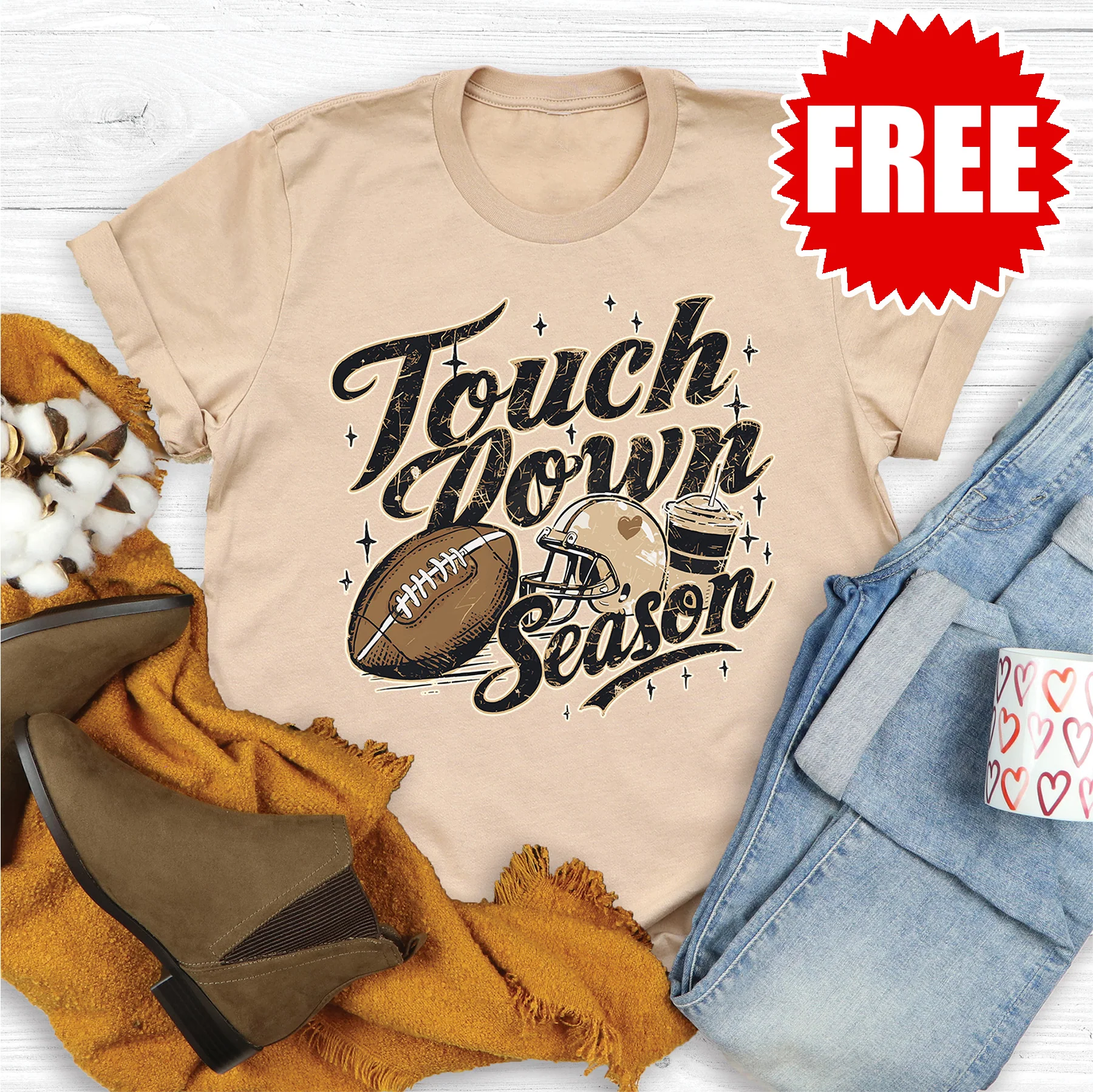 Touch Down Season Tee - Heather Sand Dune - 0