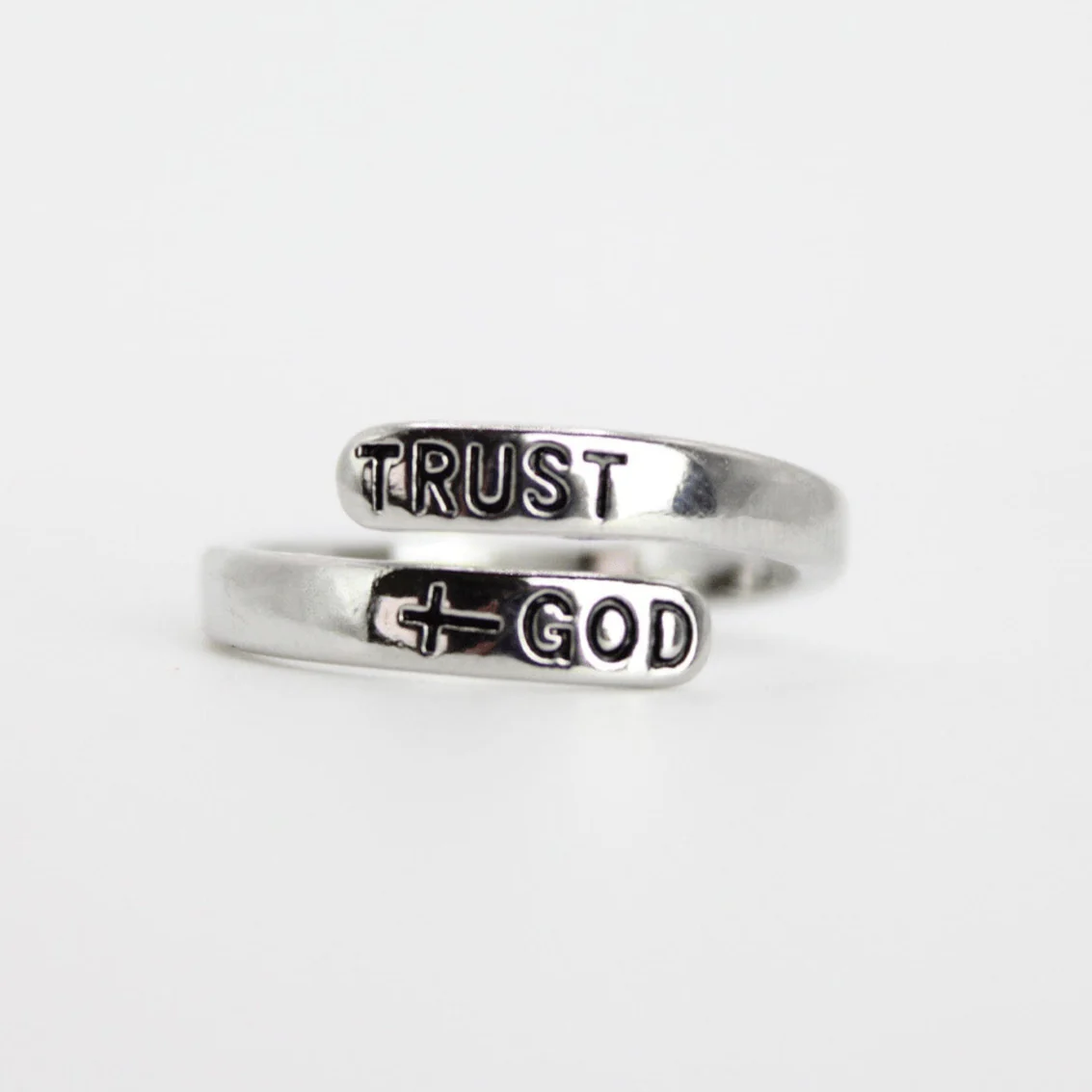 Trust God Platinum Plated Brass Ring