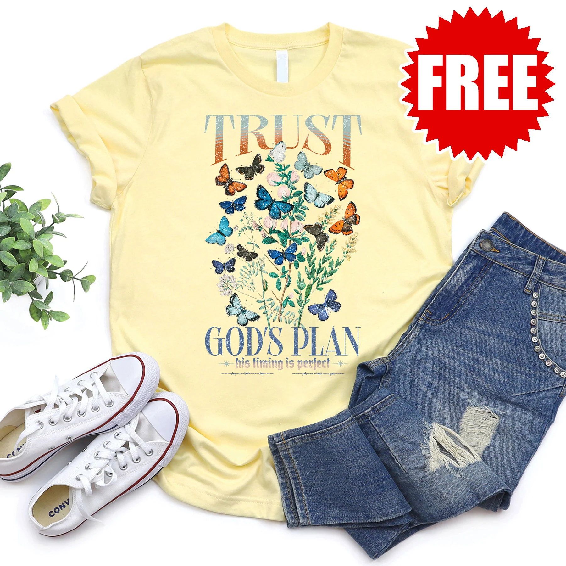 Trust God's Plan Tee - Heather Pale Yellow - 0