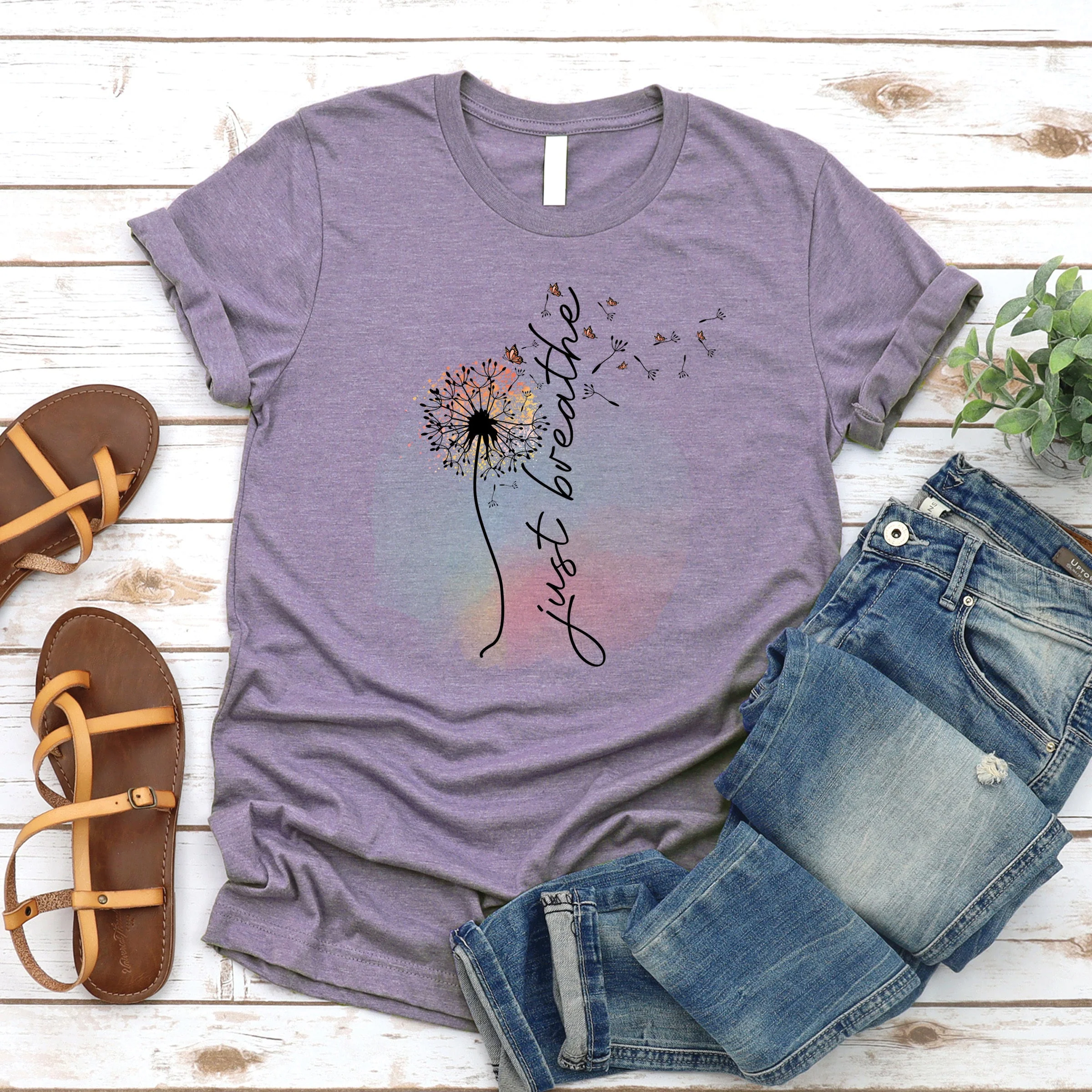 TS-KIT-Love in Faith Just Breathe Tee | Super Soft Christian T-Shirt with Encouraging “Just Breathe” Design — Faith-Based Comfort Wear for Women