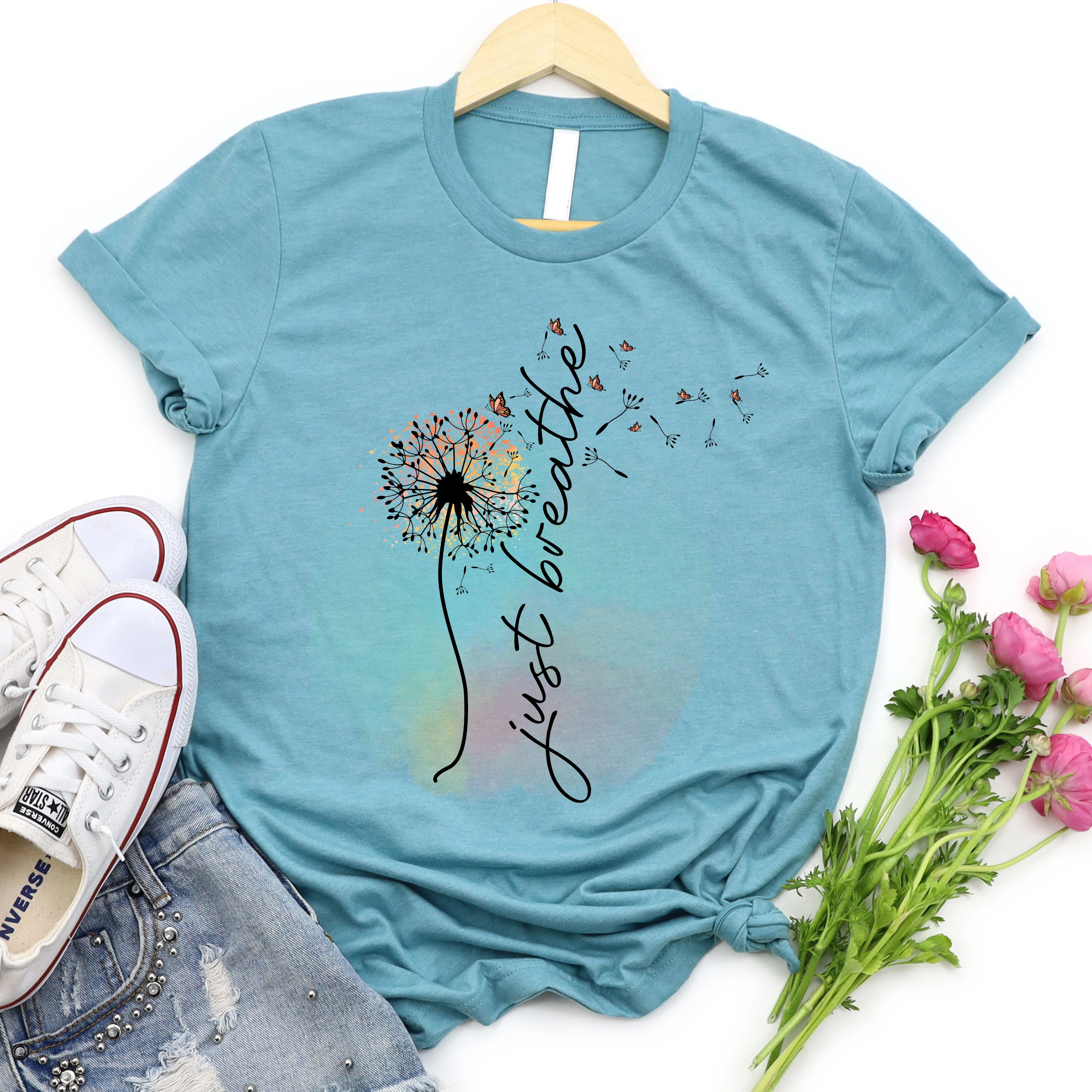 TS-KIT-Love in Faith Just Breathe Tee | Super Soft Christian T-Shirt with Encouraging “Just Breathe” Design — Faith-Based Comfort Wear for Women - Image 2