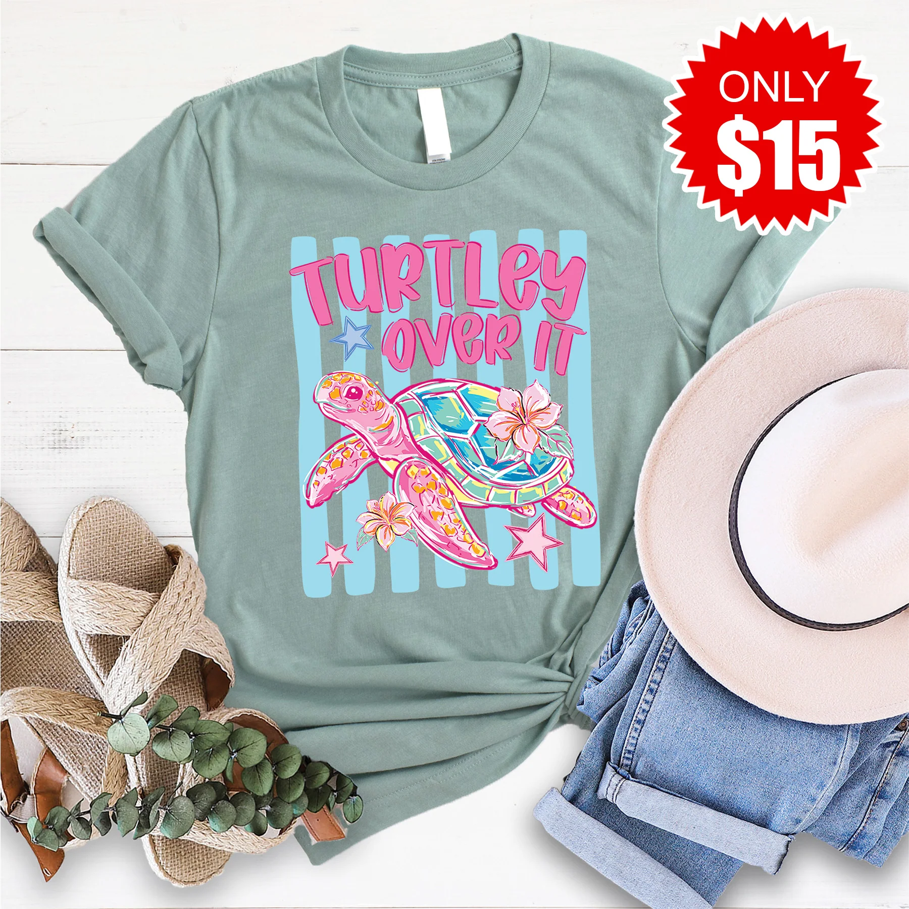 Turtley Over It Tee - Heather Sage - 15