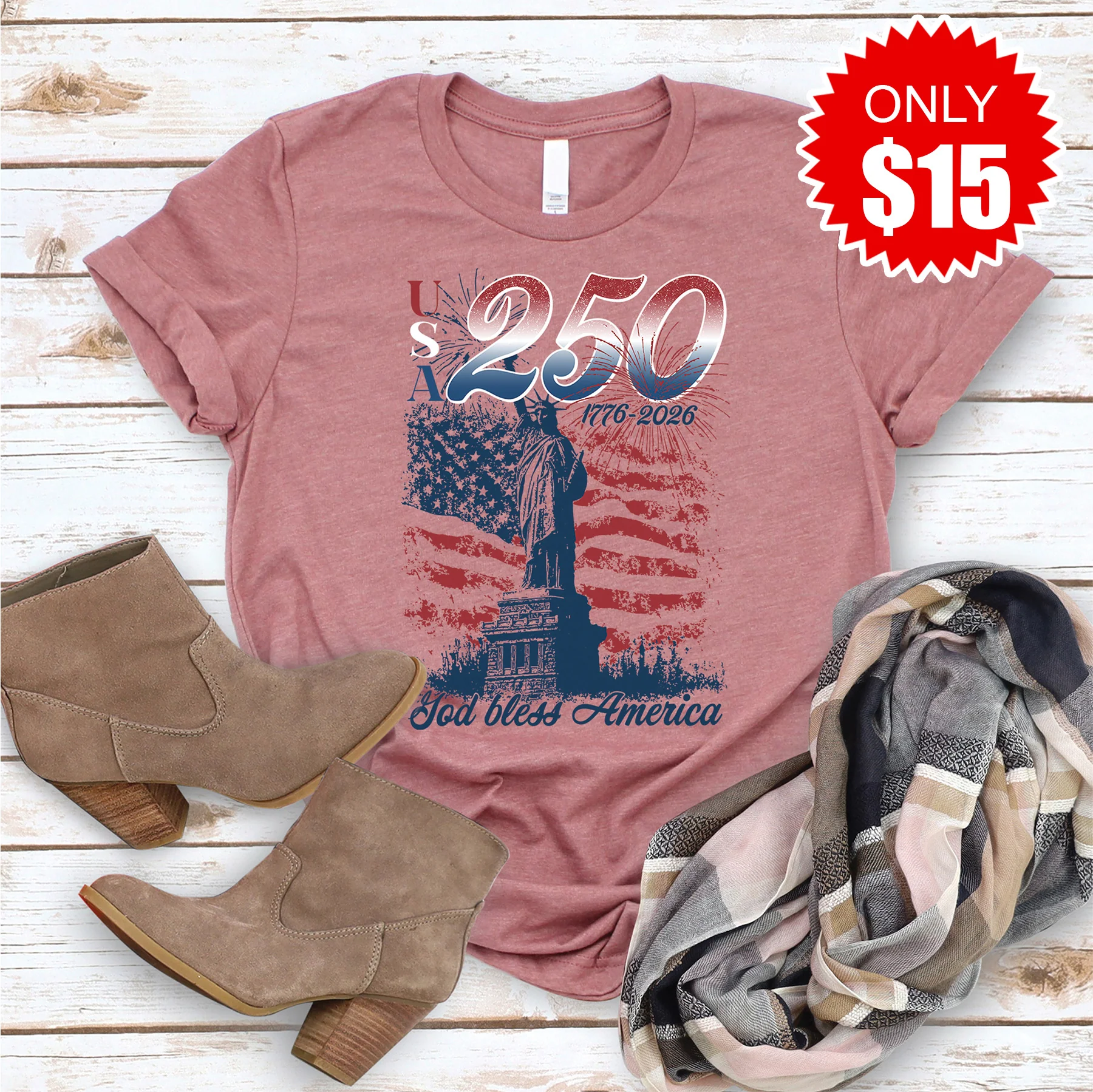 USA 250 Tee - Heather Mauve - 15