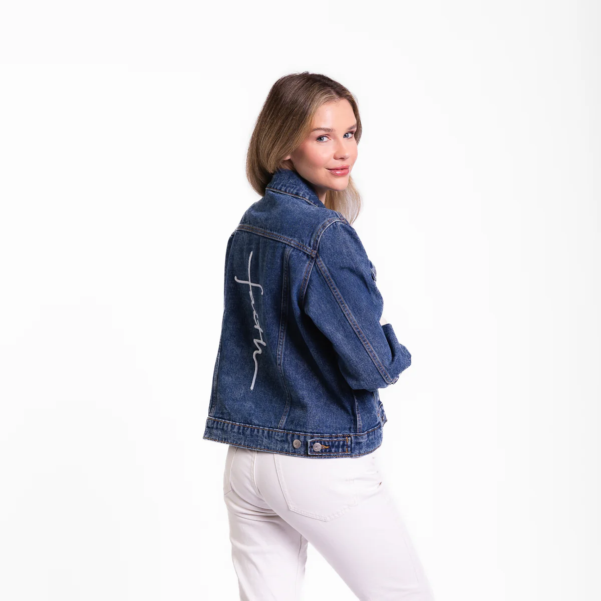 Vintage Washed Faith Cross Denim Jacket - Image 2