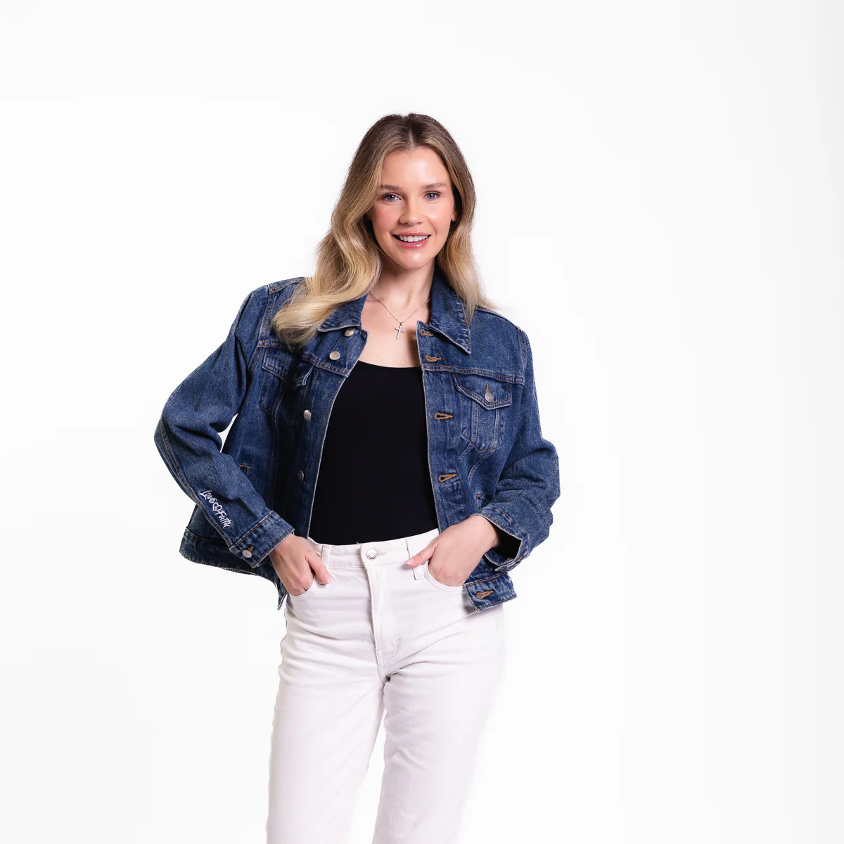 Vintage Washed Faith Cross Denim Jacket - Image 3