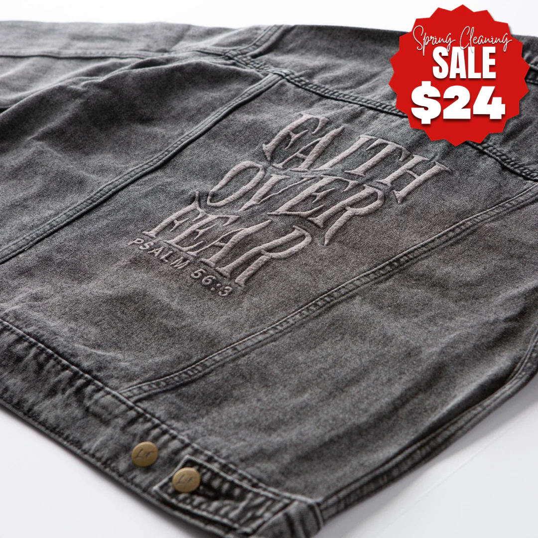 Vintage Washed Faith Over Fear Denim Jacket