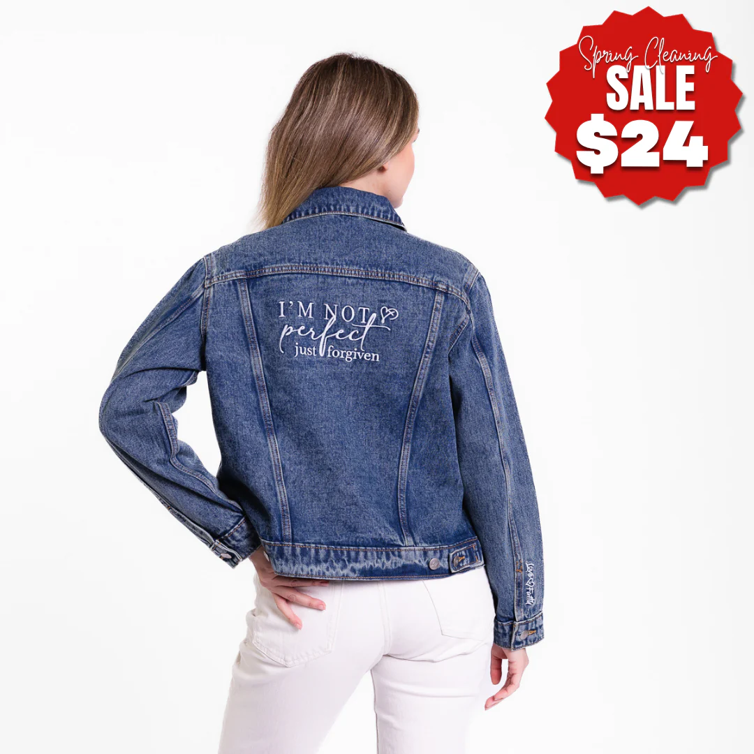 Vintage Washed Not Perfect Just Forgiven Denim Jacket